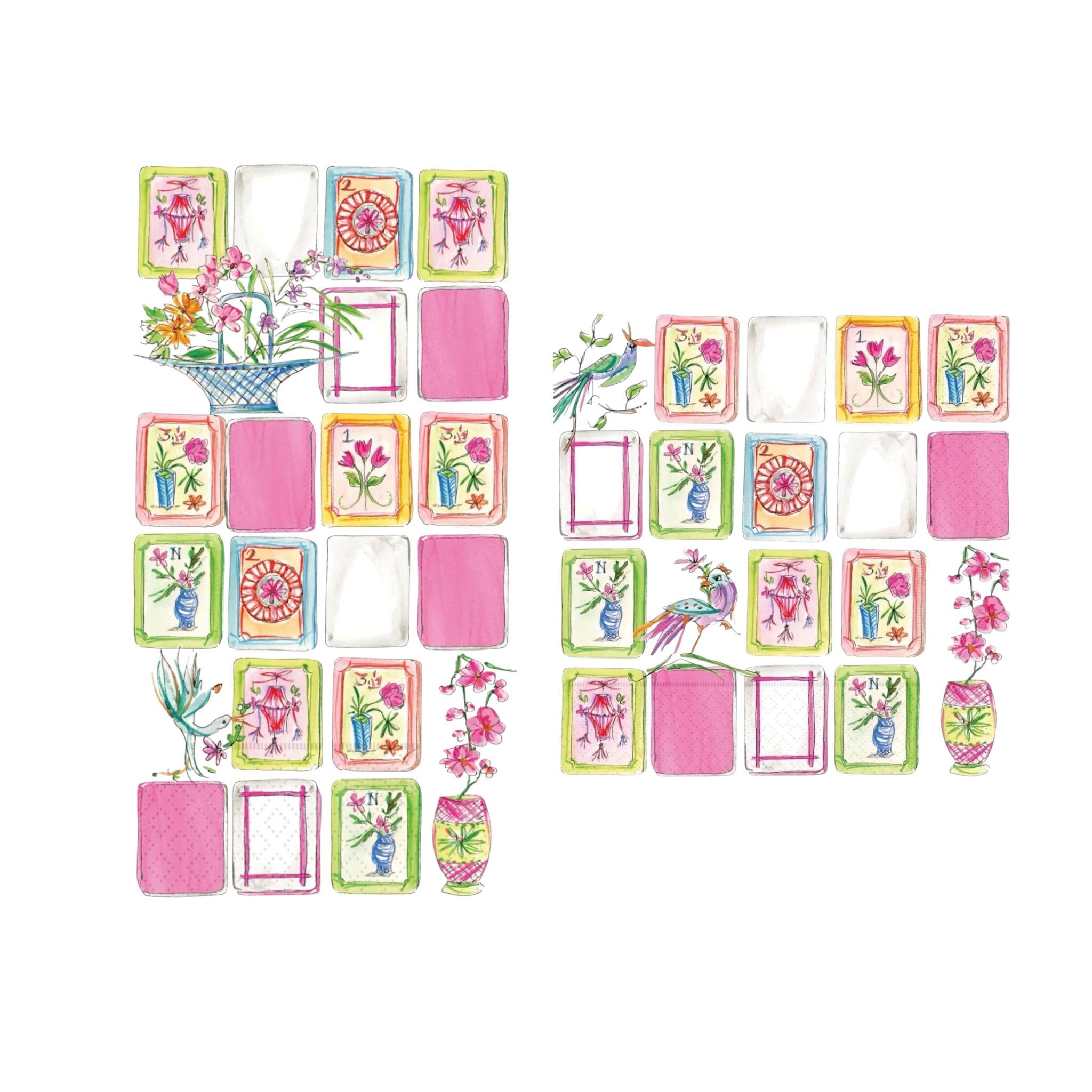 Pink Mahjong Guest & Cocktail Napkins | Mahjong Party Decor | Hostess Gift | Game Night Entertaining | Paper Party Napkins