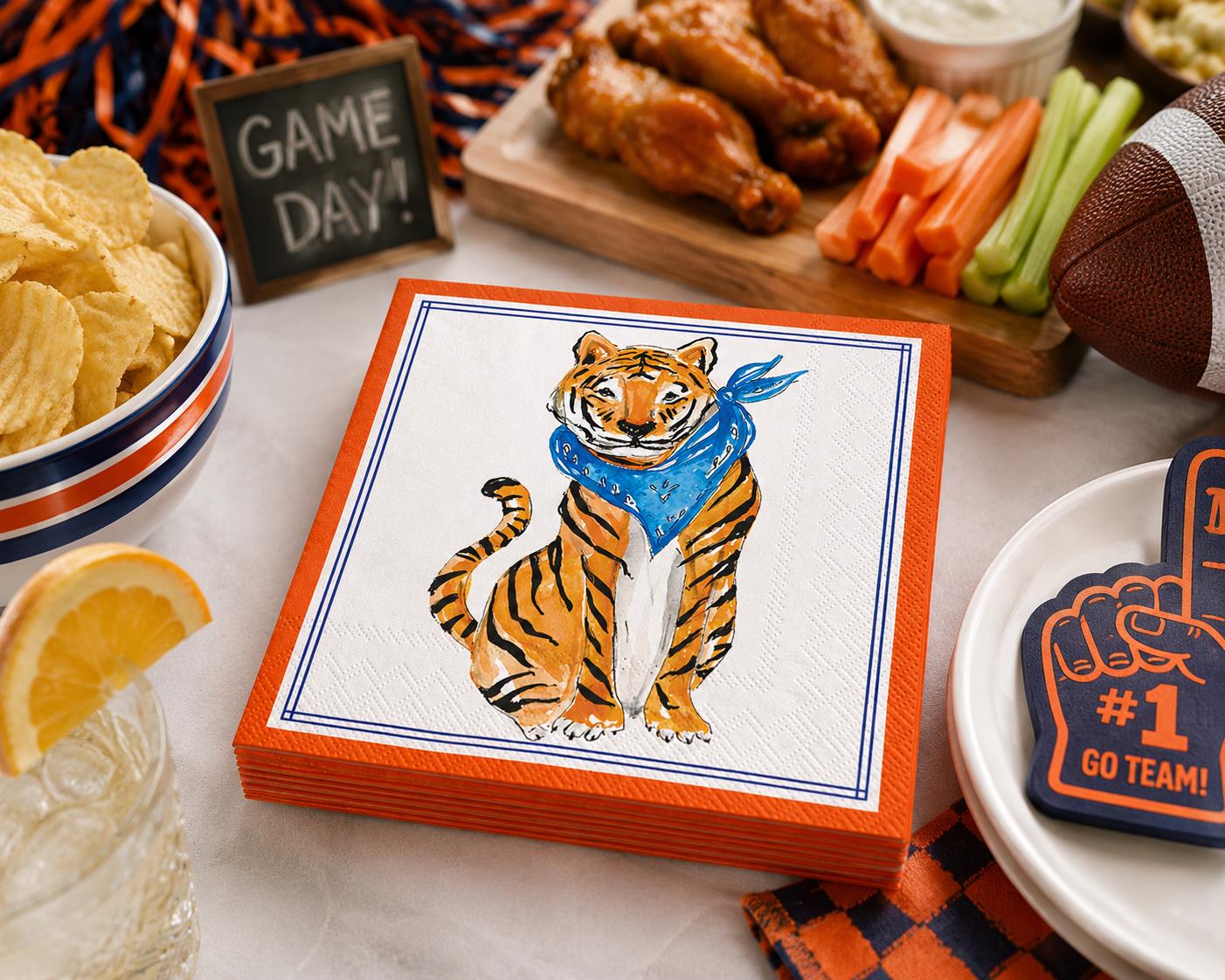 Tiger Cocktail Napkins Game Day Napkins Football Party Napkins Tailgate Party Decor Hostess Gift Thank You Gift Set of 20