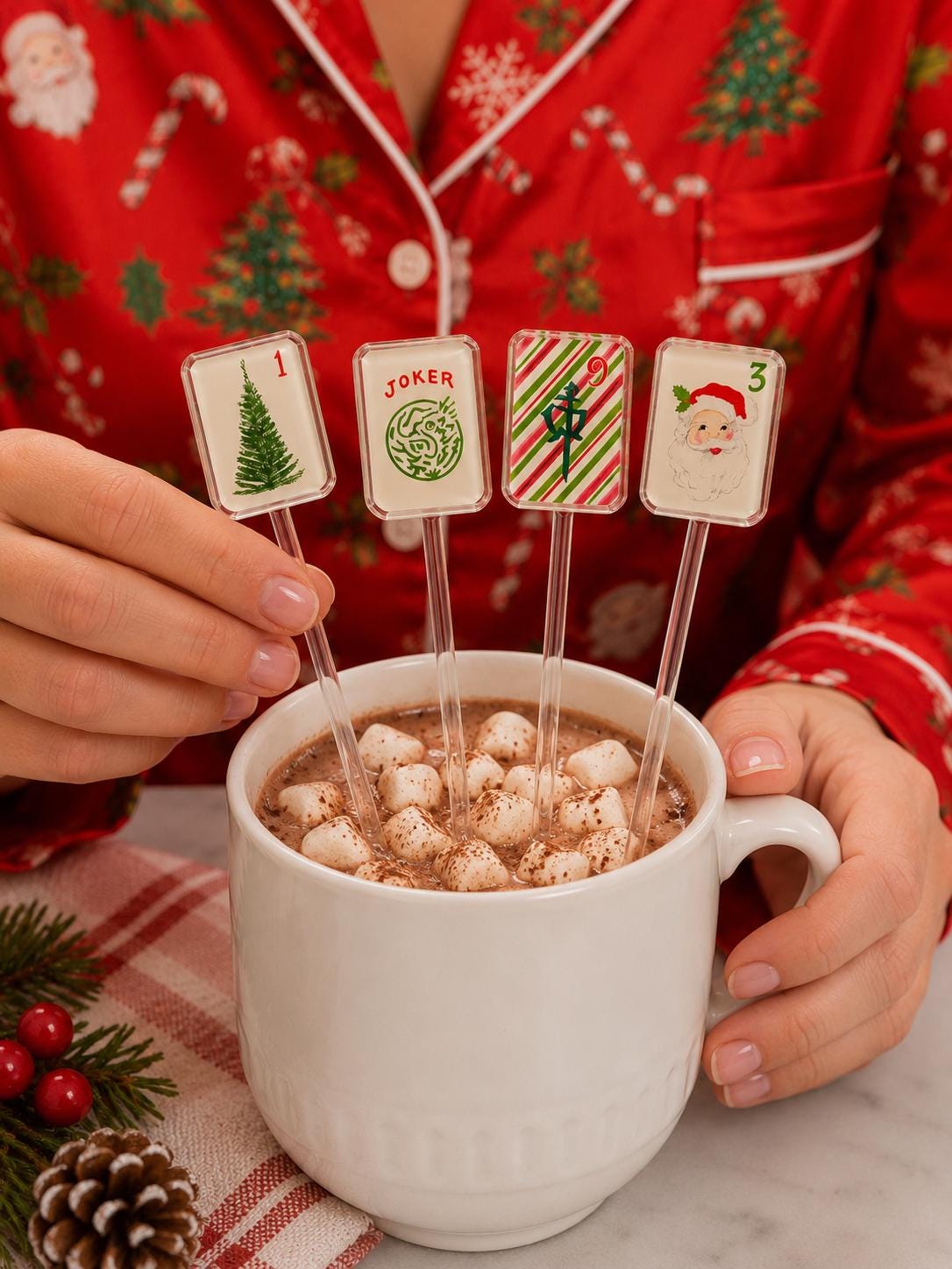 Christmas Mahjong Drink Stirrers Acrylic Cocktail Stirrers Holiday Drink Toppers Mahjong Gift Hostess Gift