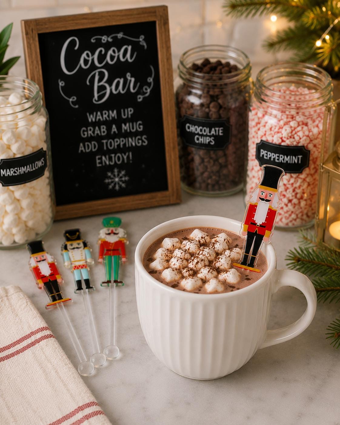 Christmas Nutcracker Drink Stirrers Acrylic Cocktail Stirrers Reusable Hot Cocoa Bar Christmas Party Drink Accessories Hostess Gift