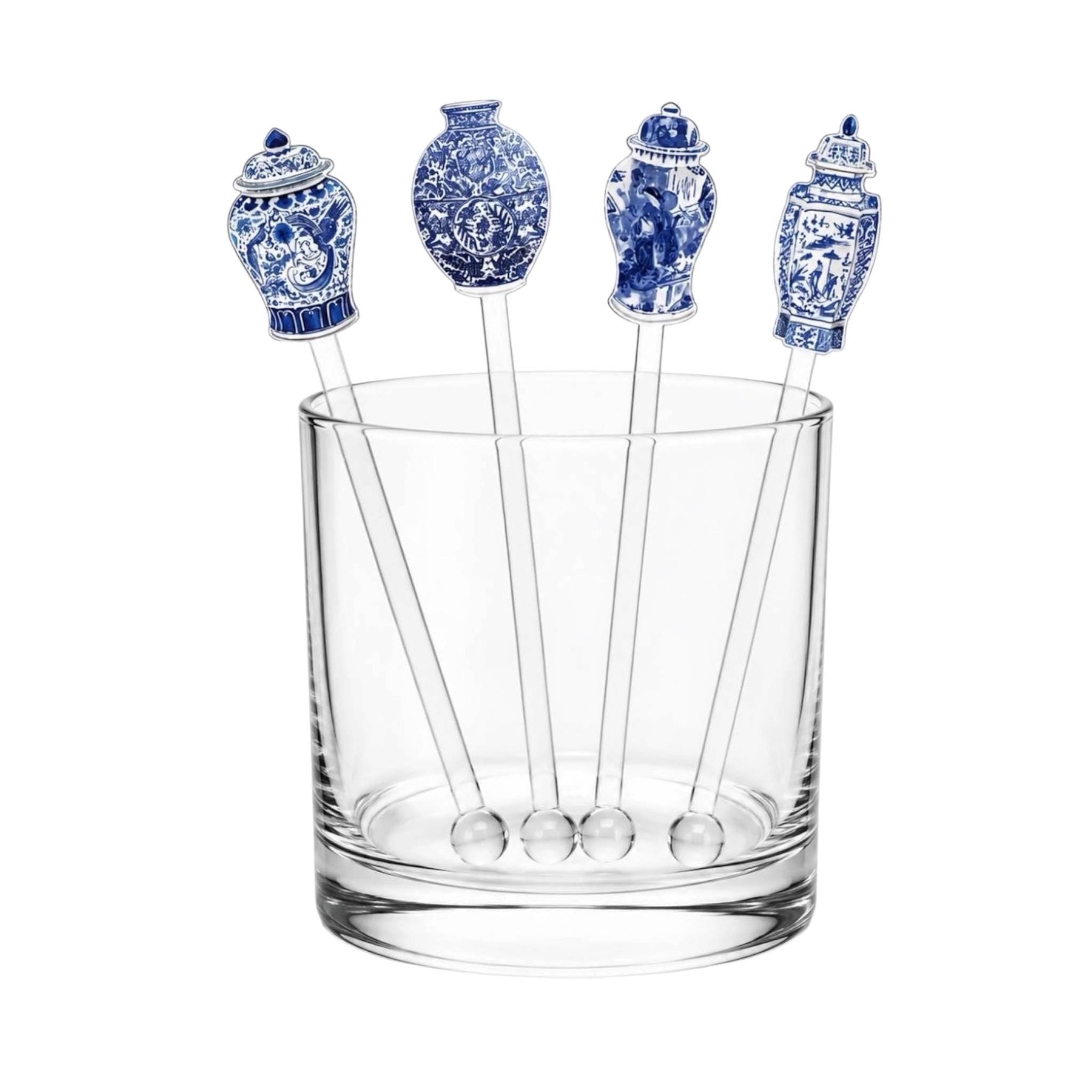 Blue & White Ginger Jars Acrylic Stir Sticks Combo