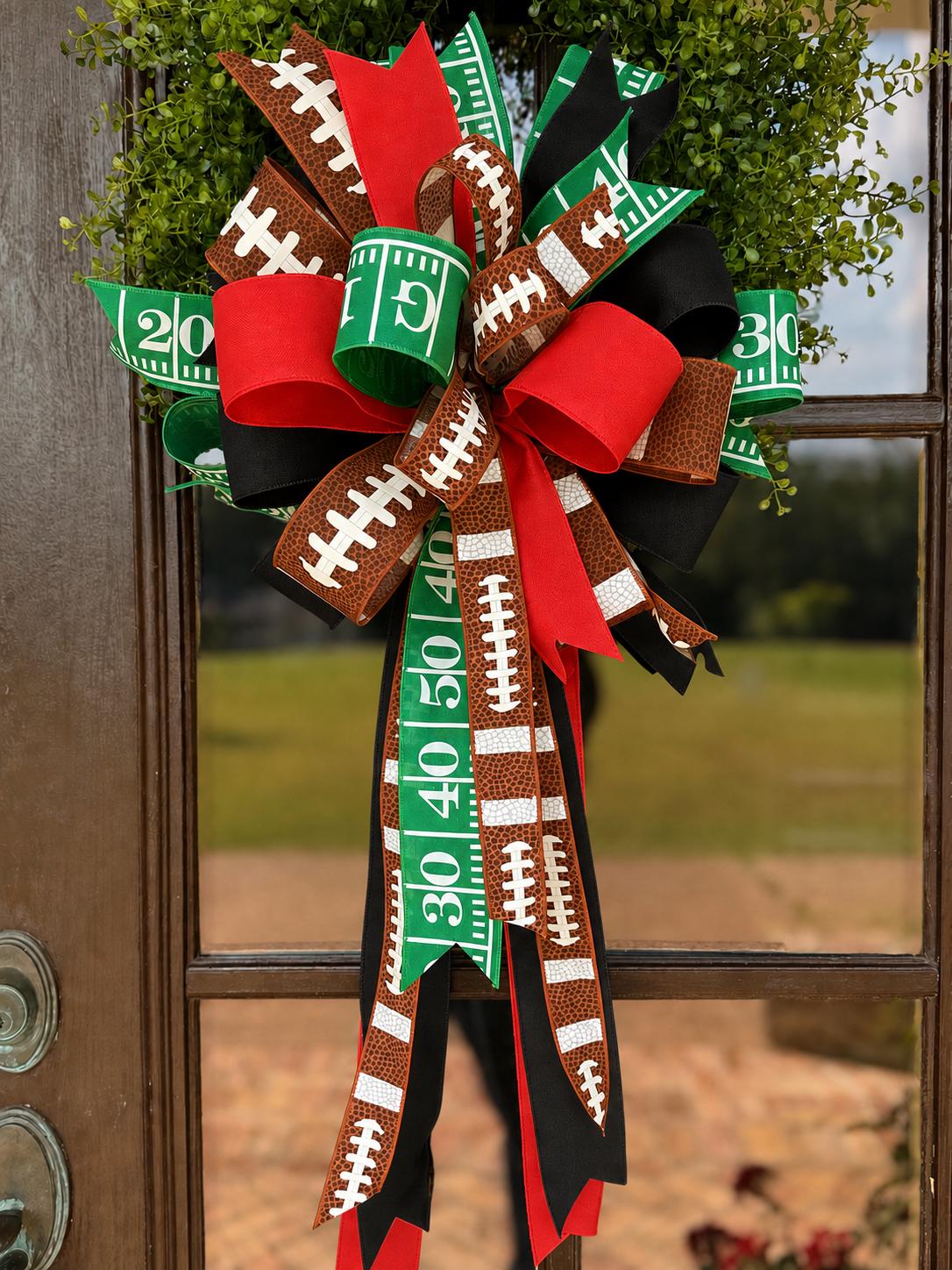 Game Day Wreath Bow Football Bow Front Door Bow Custom Team Colors Wreath Attachment Fall Wreath Bow