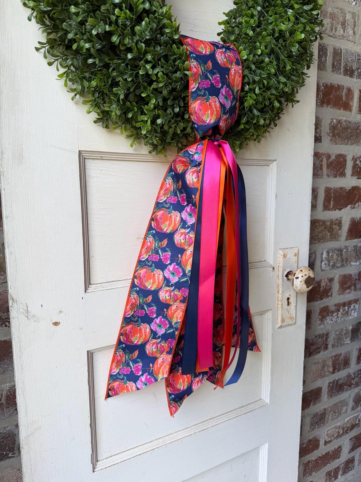 Pumpkin Wreath Sash Front Door Decor Fall Wreath Sash Autumn Door Decor Boxwood Wreath Sash Handmade Fall Decor