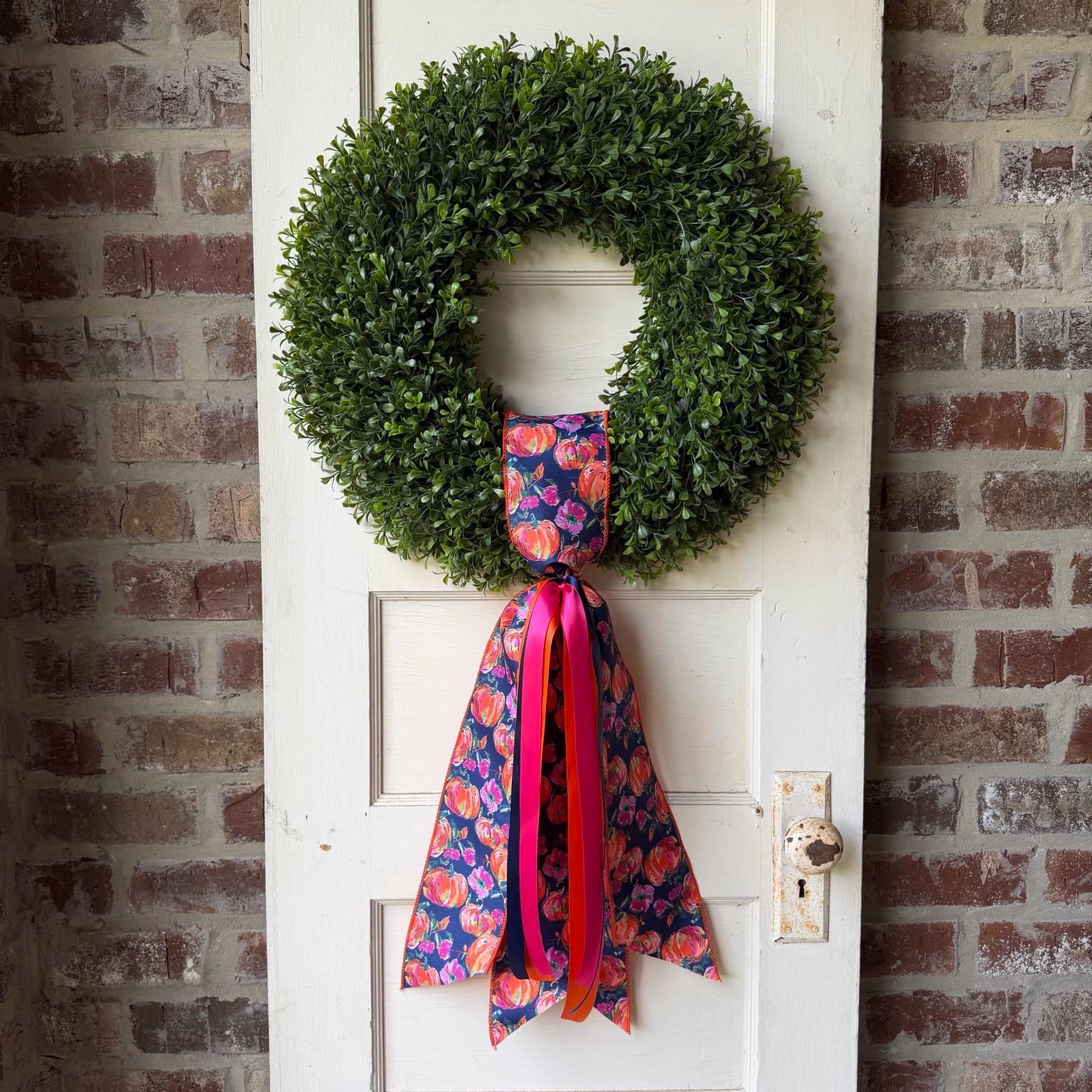 Pumpkin Wreath Sash Front Door Decor Fall Wreath Sash Autumn Door Decor Boxwood Wreath Sash Handmade Fall Decor