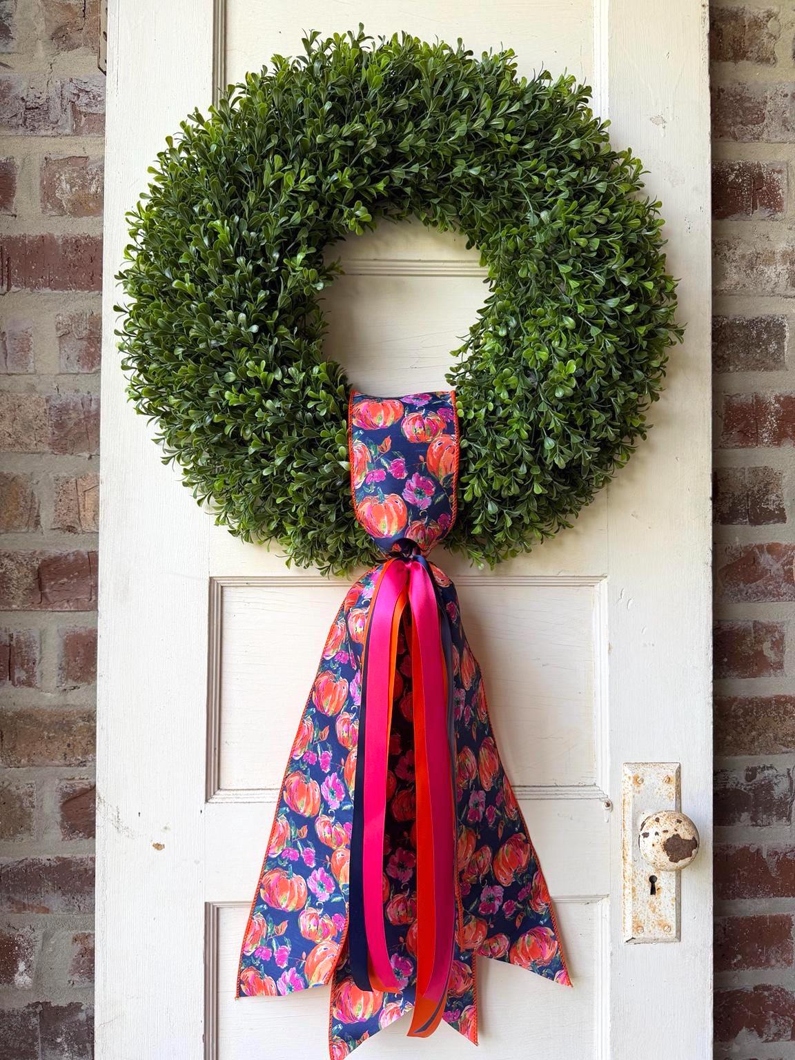 Pumpkin Wreath Sash Front Door Decor Fall Wreath Sash Autumn Door Decor Boxwood Wreath Sash Handmade Fall Decor
