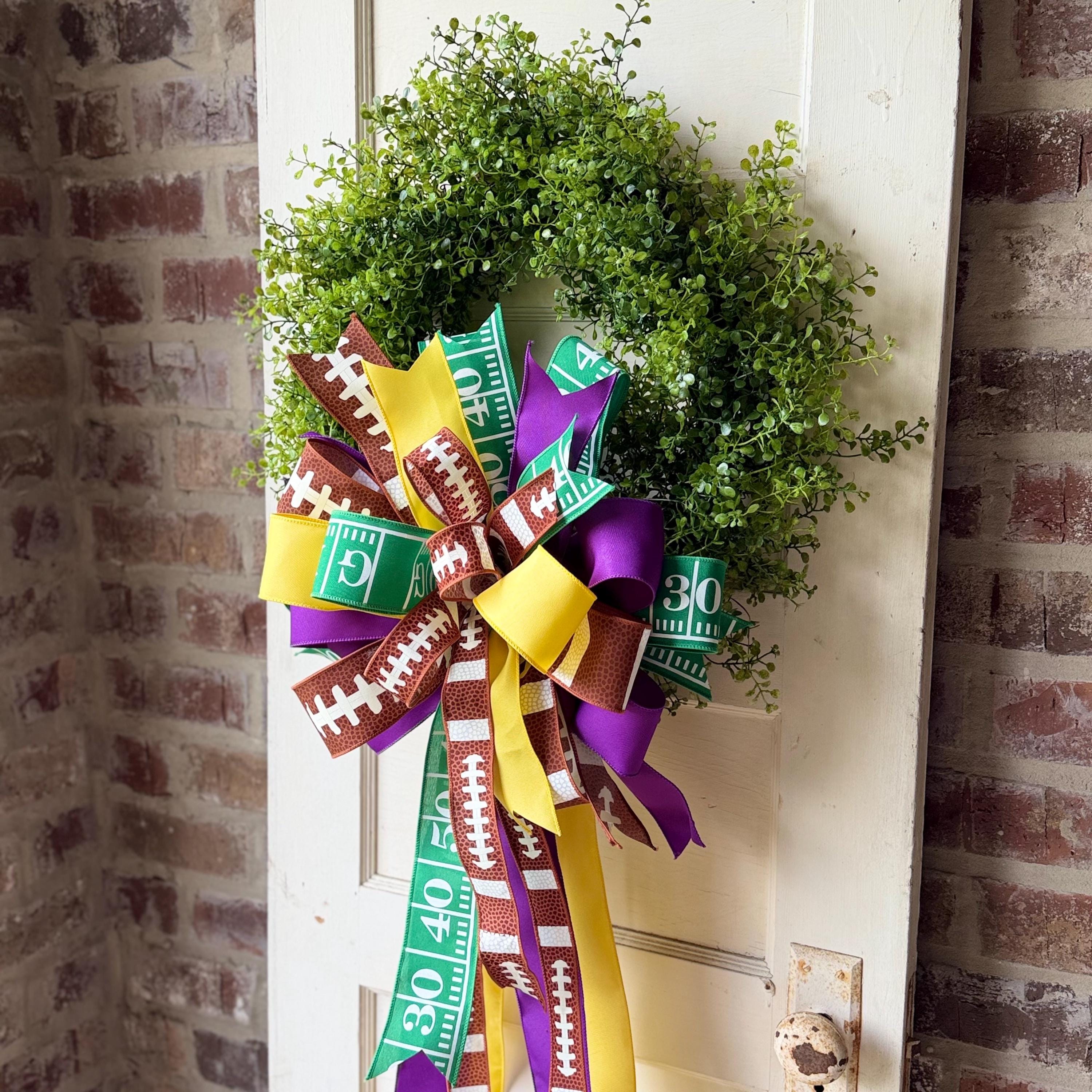 Game Day Wreath Bow Football Bow Front Door Bow Custom Team Colors Wreath Attachment Fall Wreath Bow