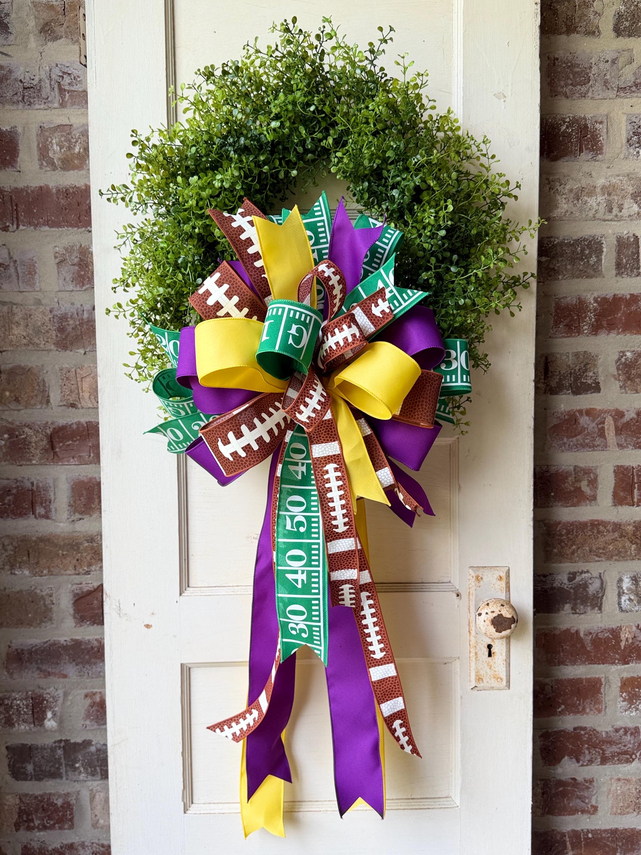 Game Day Wreath Bow Football Bow Front Door Bow Custom Team Colors Wreath Attachment Fall Wreath Bow