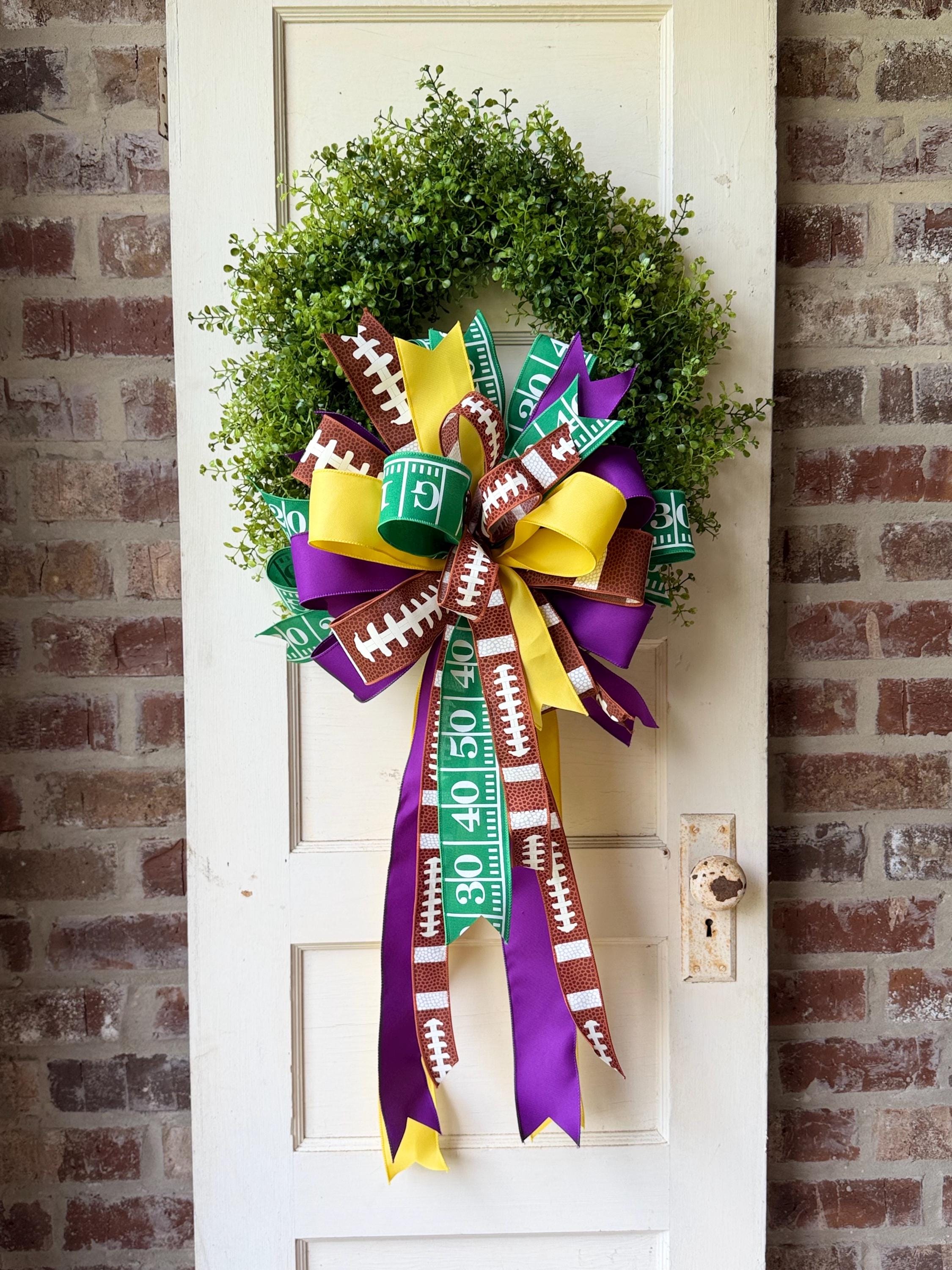 Game Day Wreath Bow Football Bow Front Door Bow Custom Team Colors Wreath Attachment Fall Wreath Bow