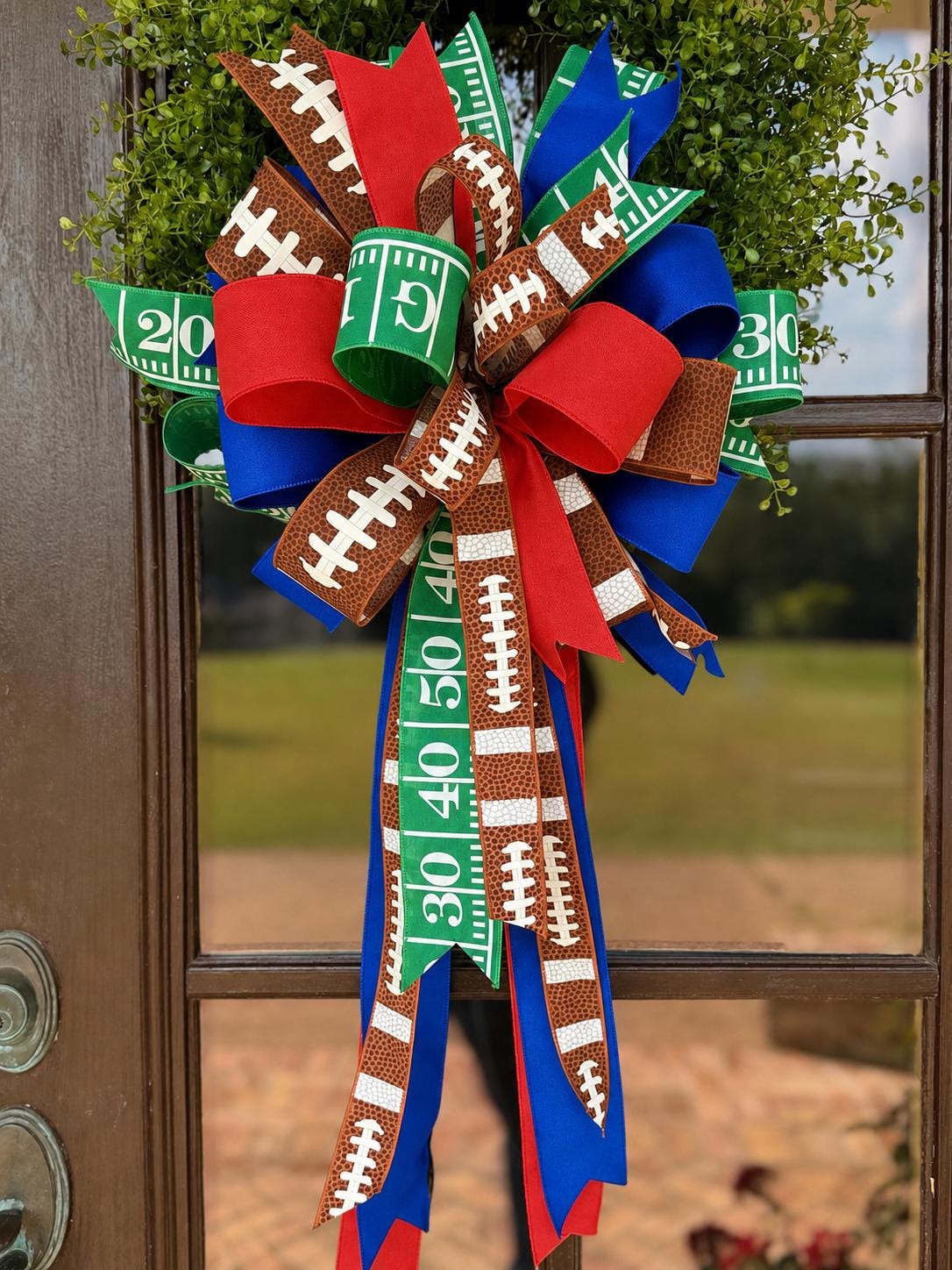 Game Day Wreath Bow Football Bow Front Door Bow Custom Team Colors Wreath Attachment Fall Wreath Bow