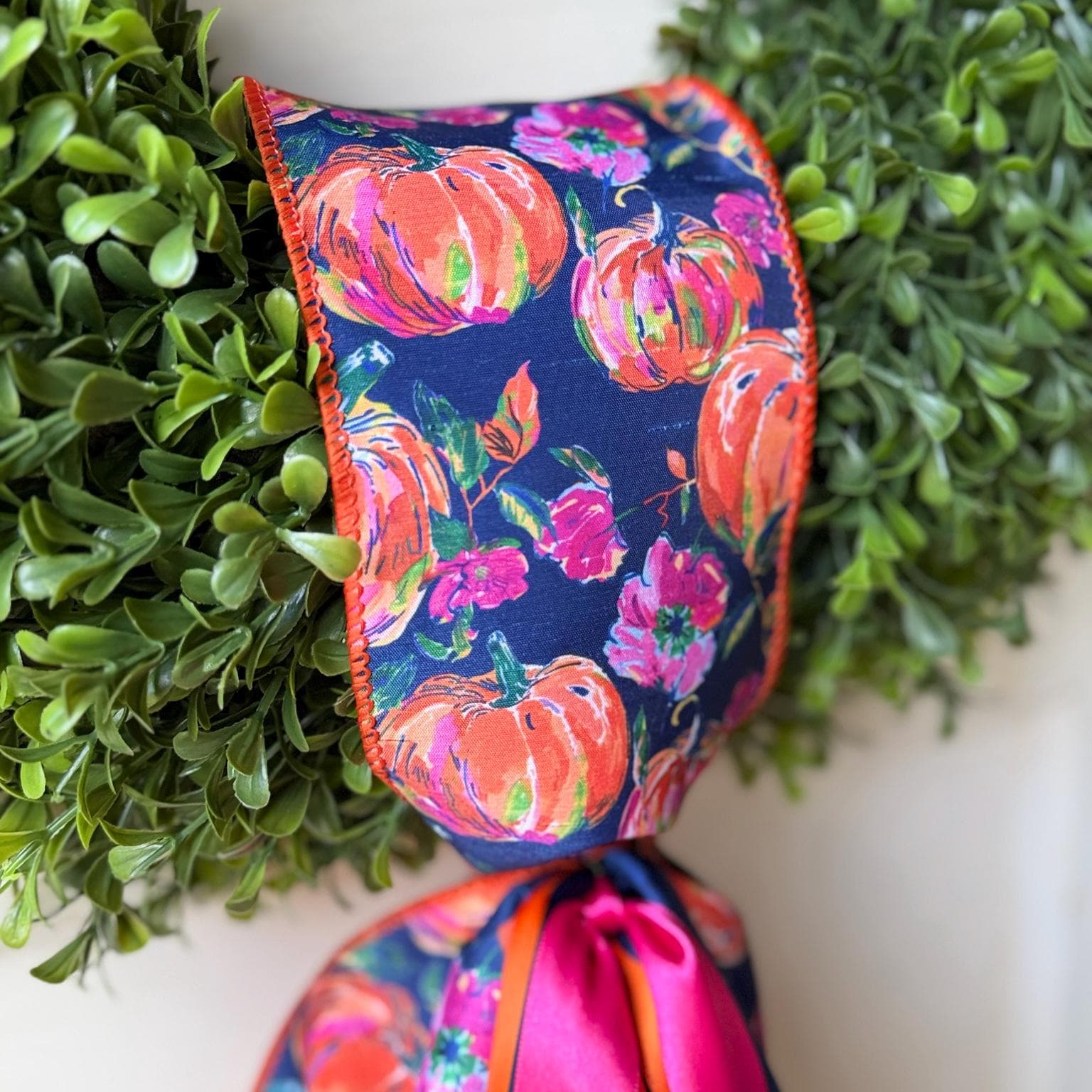 Pumpkin Wreath Sash Front Door Decor Fall Wreath Sash Autumn Door Decor Boxwood Wreath Sash Handmade Fall Decor