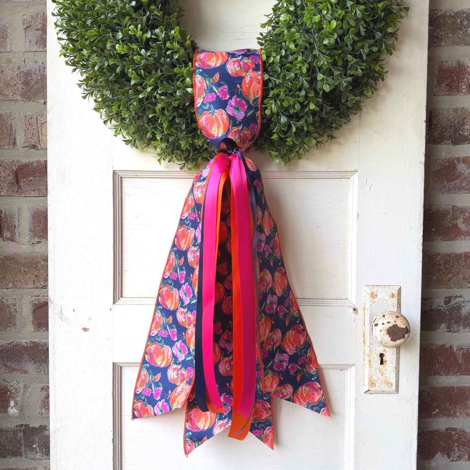Pumpkin Wreath Sash Front Door Decor Fall Wreath Sash Autumn Door Decor Boxwood Wreath Sash Handmade Fall Decor