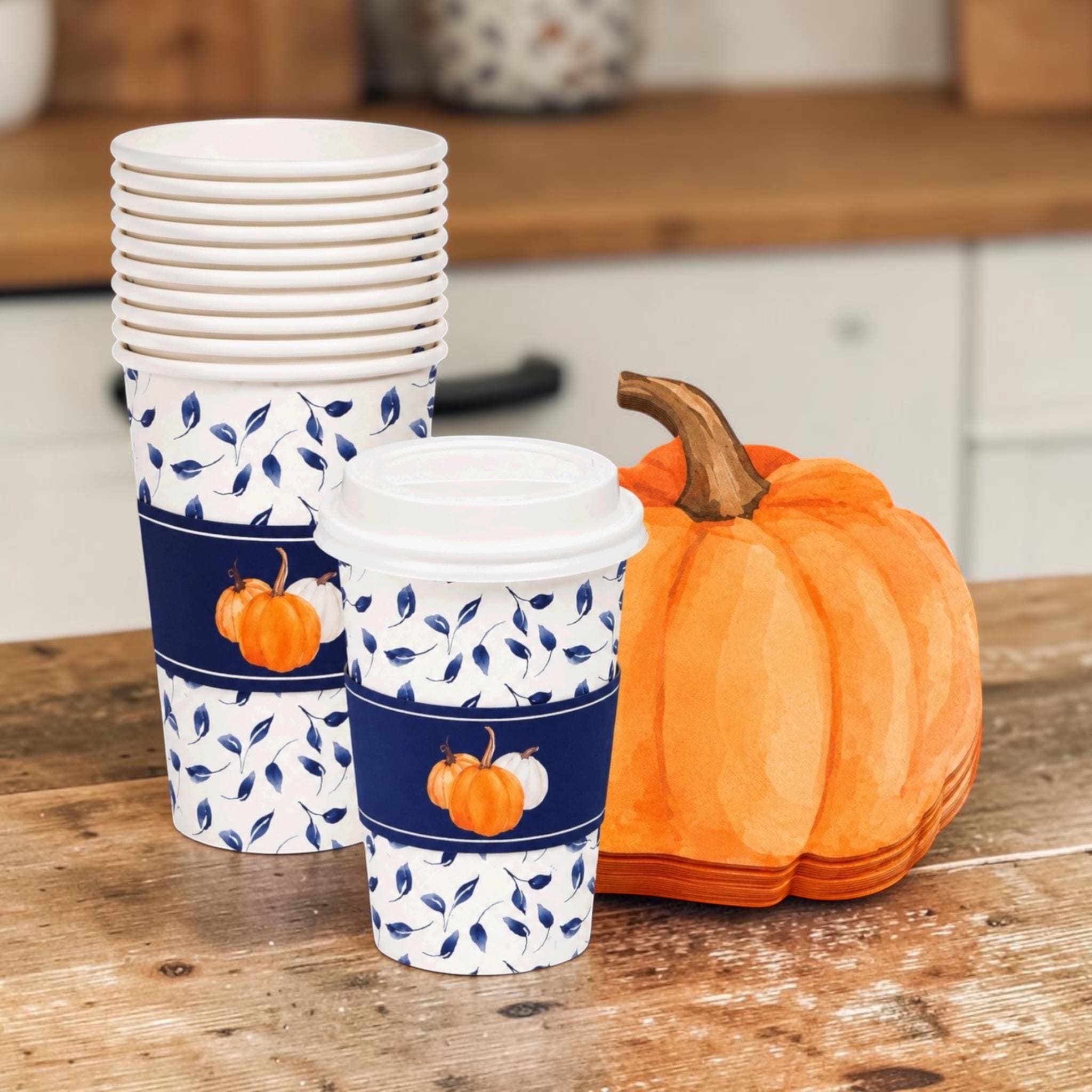 Fall Coffee Cups and Pumpkin Napkins Hot Drink Cups with Lids Thanksgiving Coffee Bar Fall Party Supplies