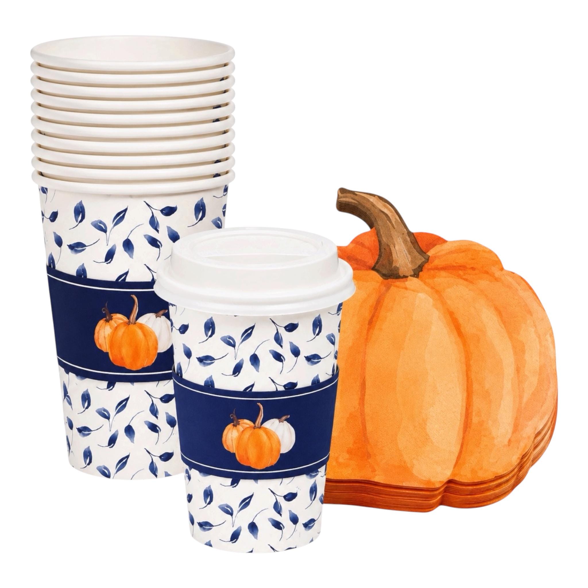 Fall Coffee Cups and Pumpkin Napkins Hot Drink Cups with Lids Thanksgiving Coffee Bar Fall Party Supplies