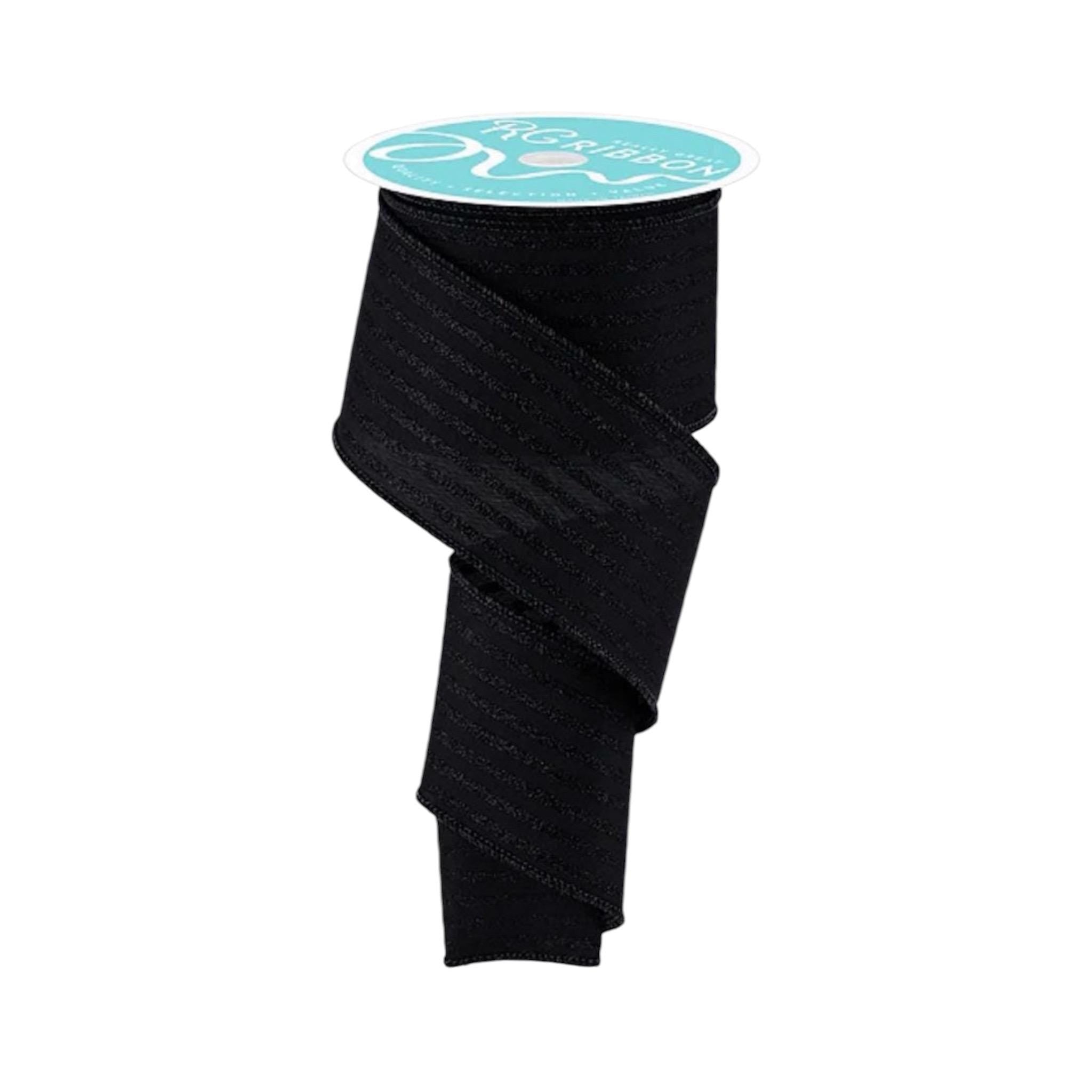 Black Glitter Wired Ribbon Vertical Stripe Ribbon for Wreaths Bows and Halloween Decor Fall Ribbon School Ribbon
