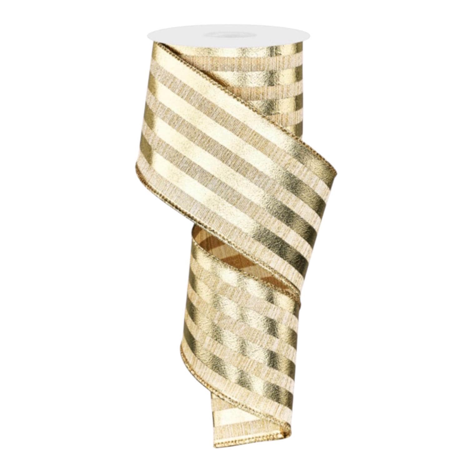 Gold Christmas Ribbon Wired Ribbon Christmas Tree Ribbon Wreath Ribbon Metallic Stripe Bow Making
