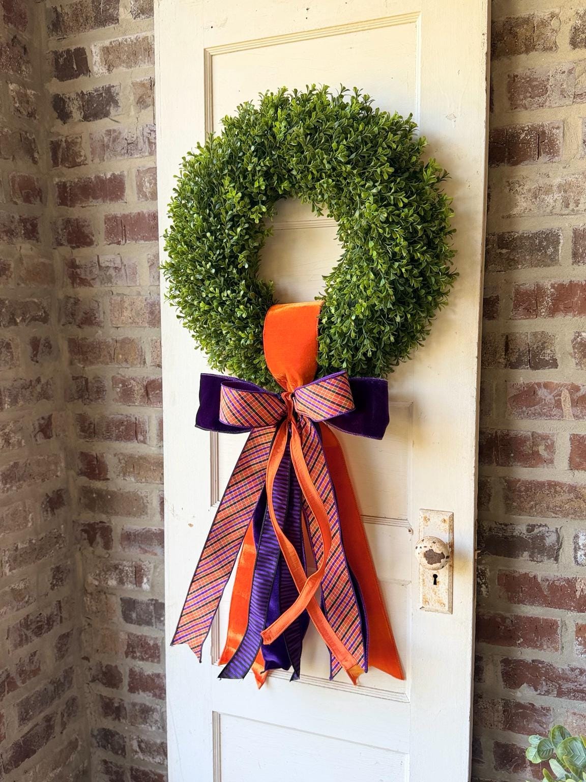 Fall Wreath Sash Orange Purple Plaid Wreath Bow Halloween Front Door Decor Game Day Wreath Sash