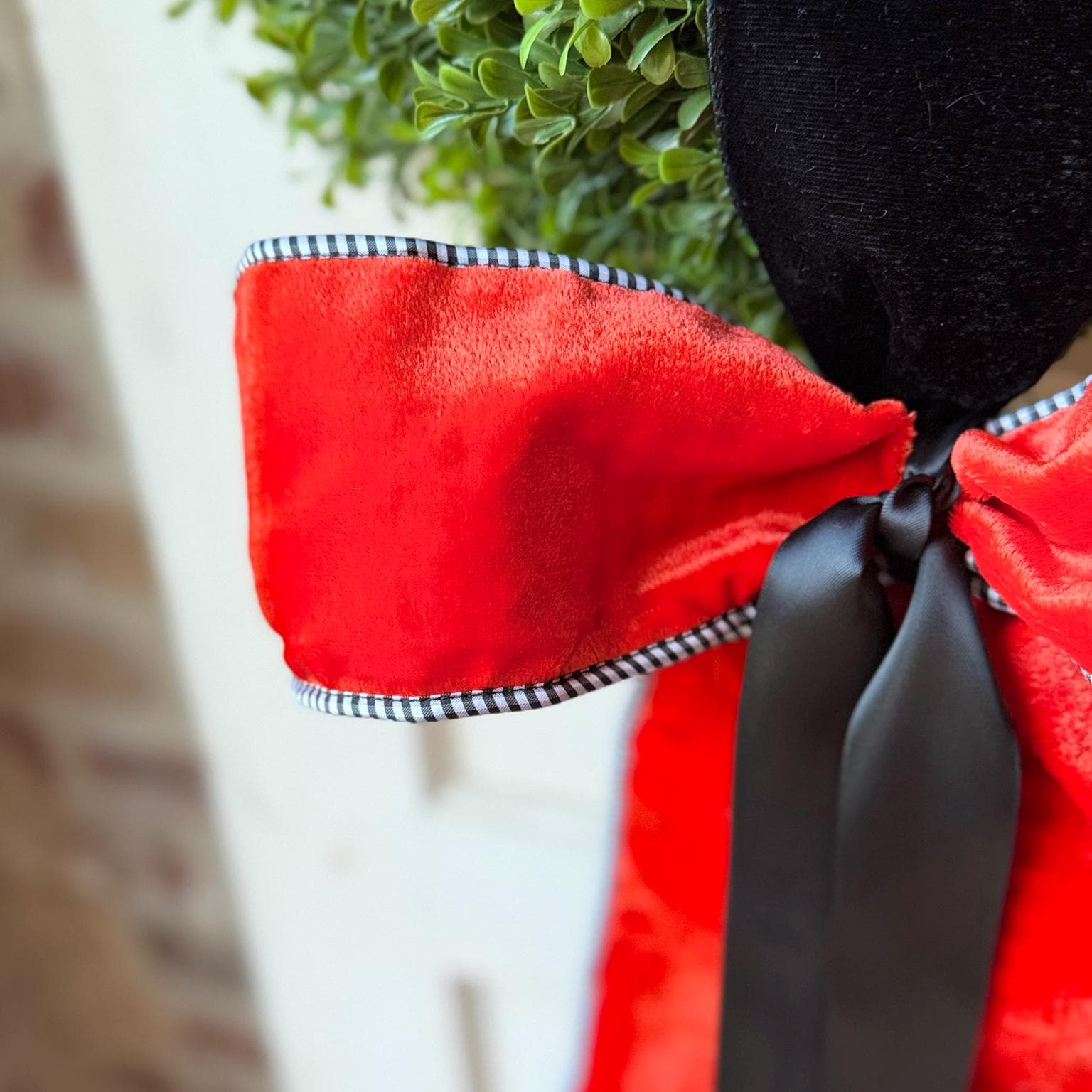 Orange Velvet Wreath Sash Black White Gingham Wreath Bow Front Door Decor Game Day School Color Decor