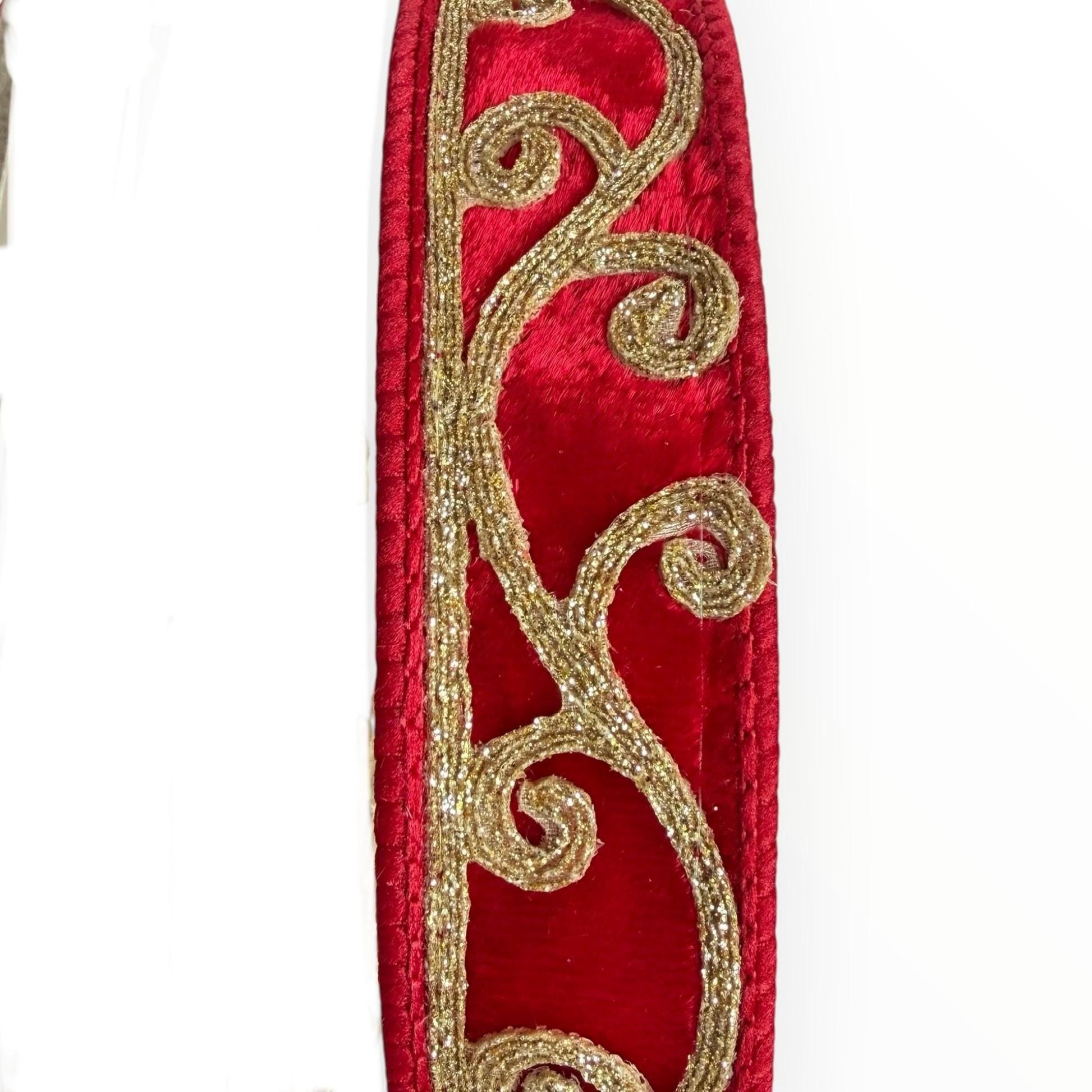 Christmas Wired Ribbon Red Gold Scroll Wreath Ribbon Holiday Decor | D. Stevens