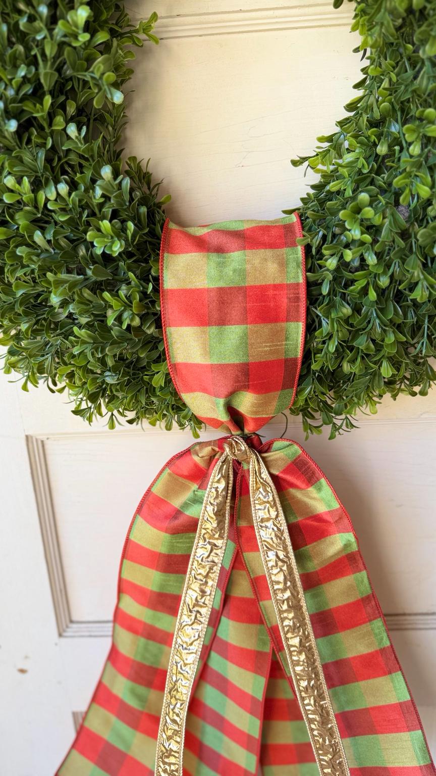 Fall Wreath Sash Orange Green Plaid Wreath Bow Autumn Front Door Decor Gold Ribbon Thanksgiving Wreath Sash