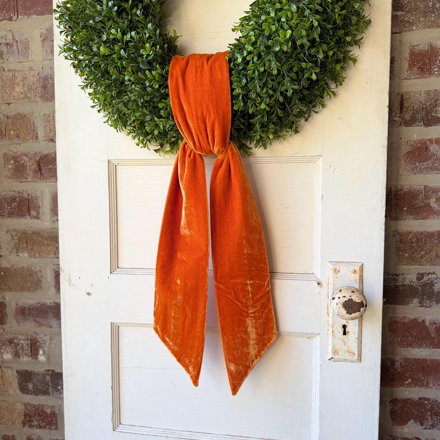 Orange Velvet Wreath Sash Fall Wreath Supply Autumn Door Decor Wreath Making Ribbon Accent
