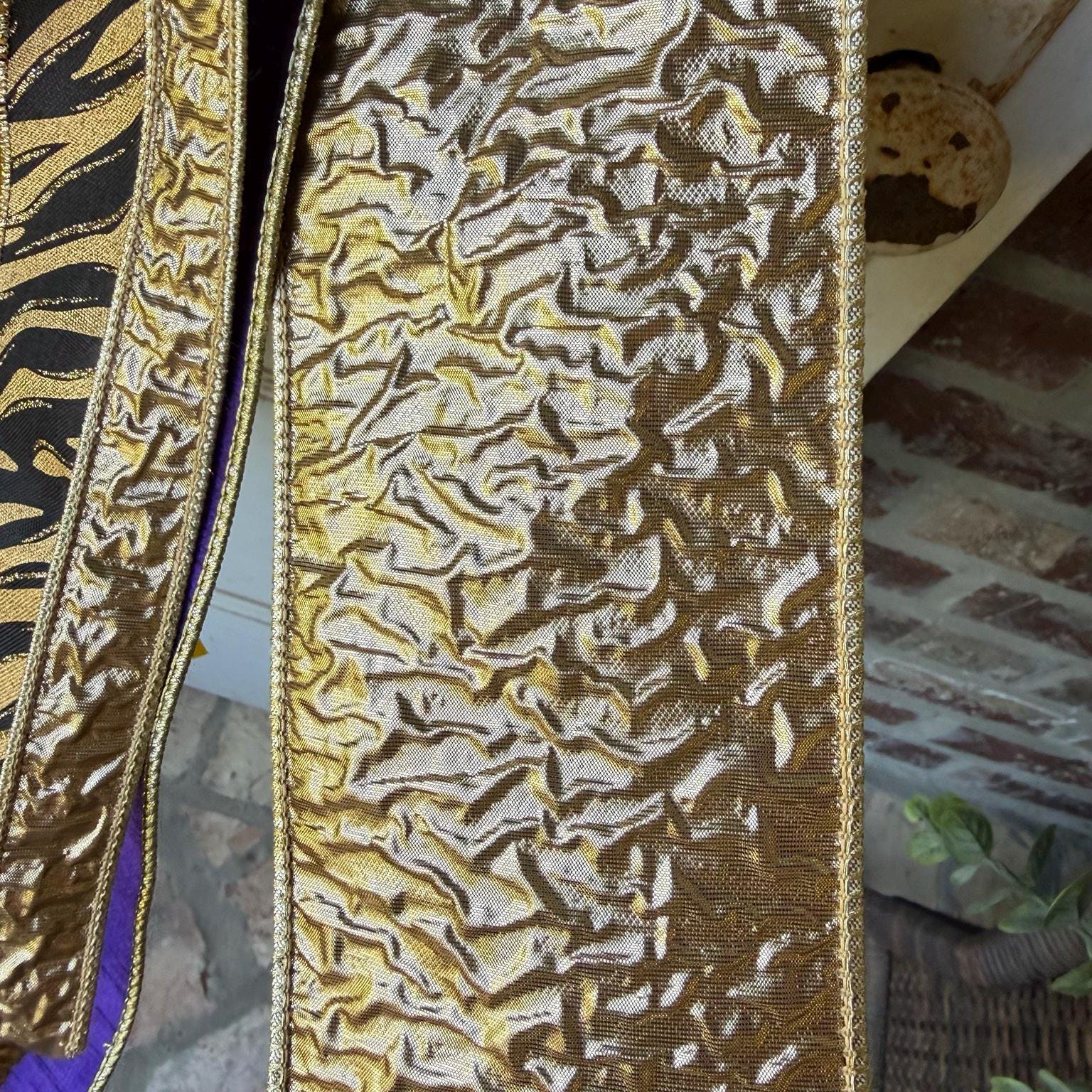 Purple Gold Wreath Sash Tiger Print Game Day Front Door Decor Football Wreath Bow