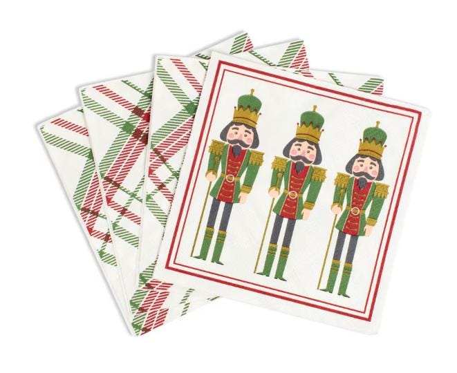 Christmas Plaid Napkins Merry Christmas Luncheon Nutcracker Cocktail Holiday Party Napkins