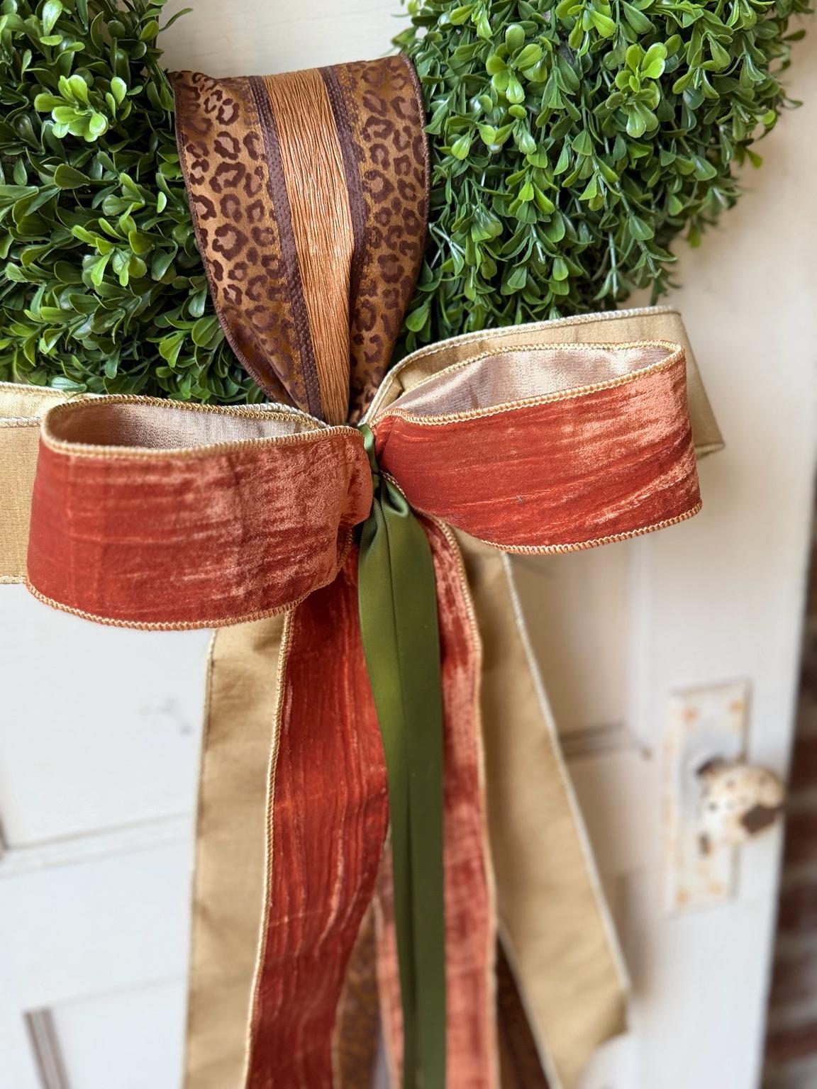 Fall Wreath Sash Leopard Print Rust Velvet Front Door Bow Luxury Autumn Wreath Decor