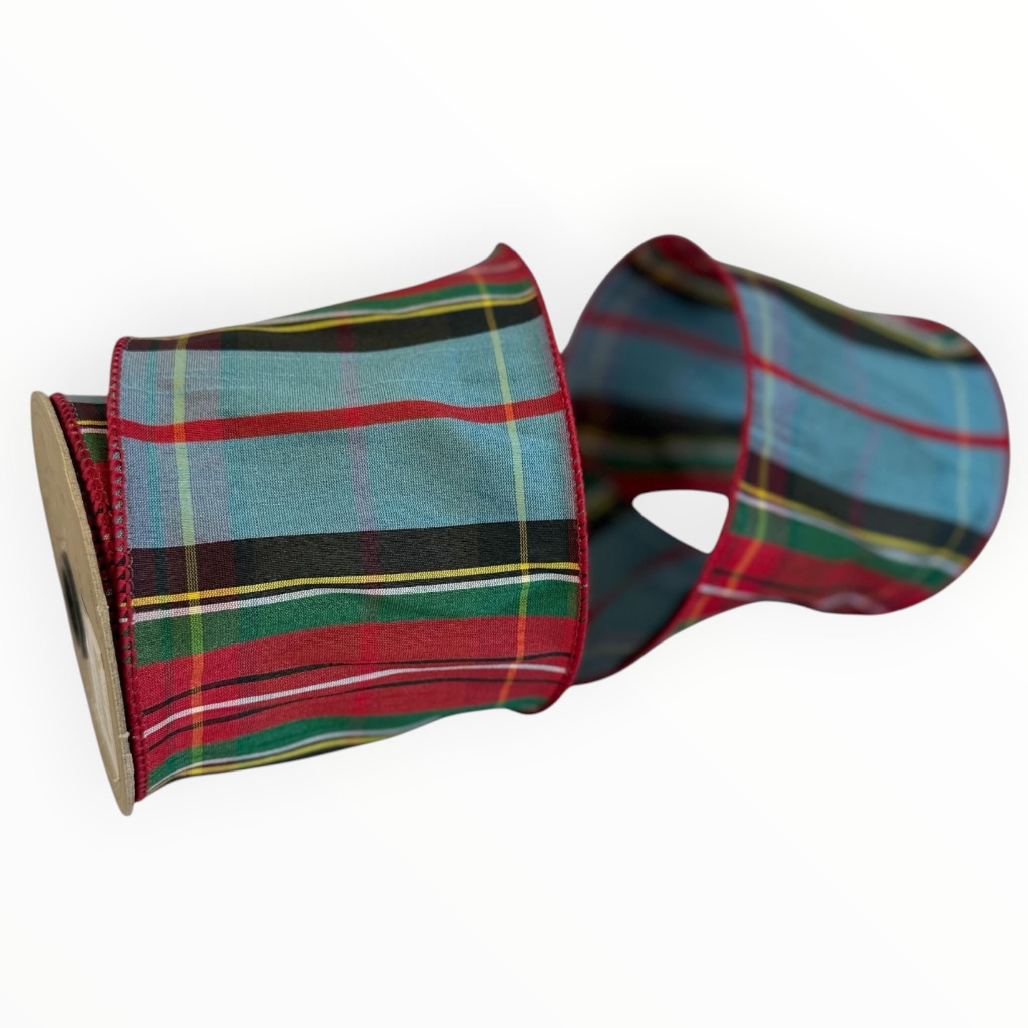 Christmas Ribbon Wired Traditional Tartan Plaid Faux Dupioni Red Green Blue Black White Wreath Ribbon