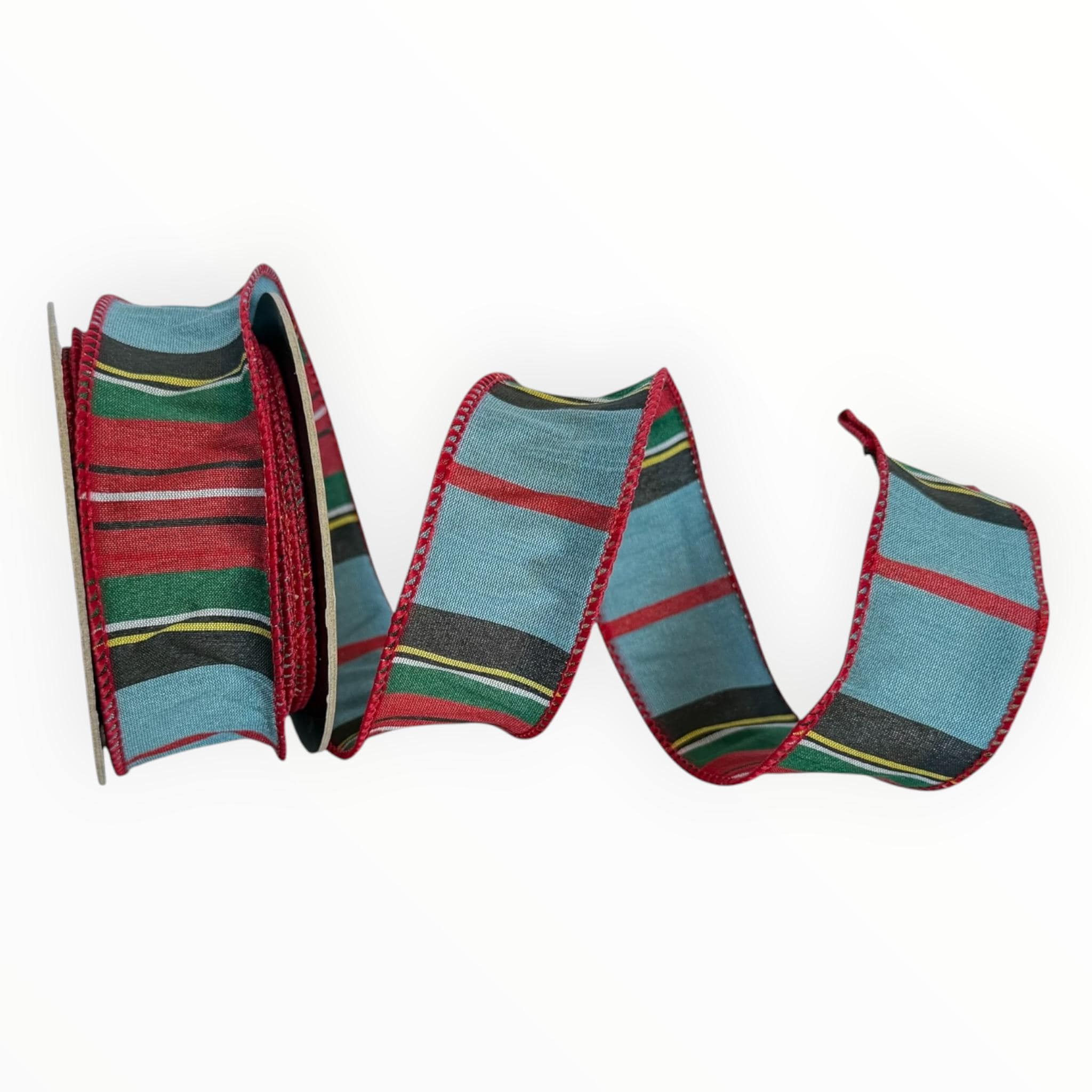 Christmas Ribbon Wired Traditional Tartan Plaid Faux Dupioni Red Green Blue Black White Wreath Ribbon