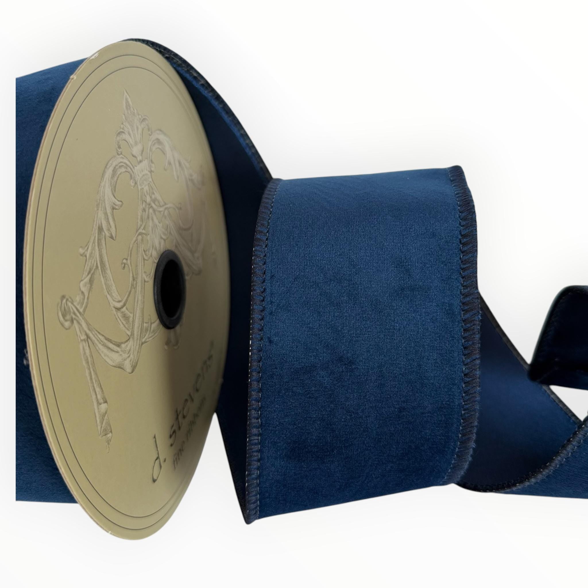 Navy Velvet Ribbon Wired Ribbon Christmas Ribbon Designer Ribbon Wreath Ribbon Holiday Decor D Stevens Ribbon