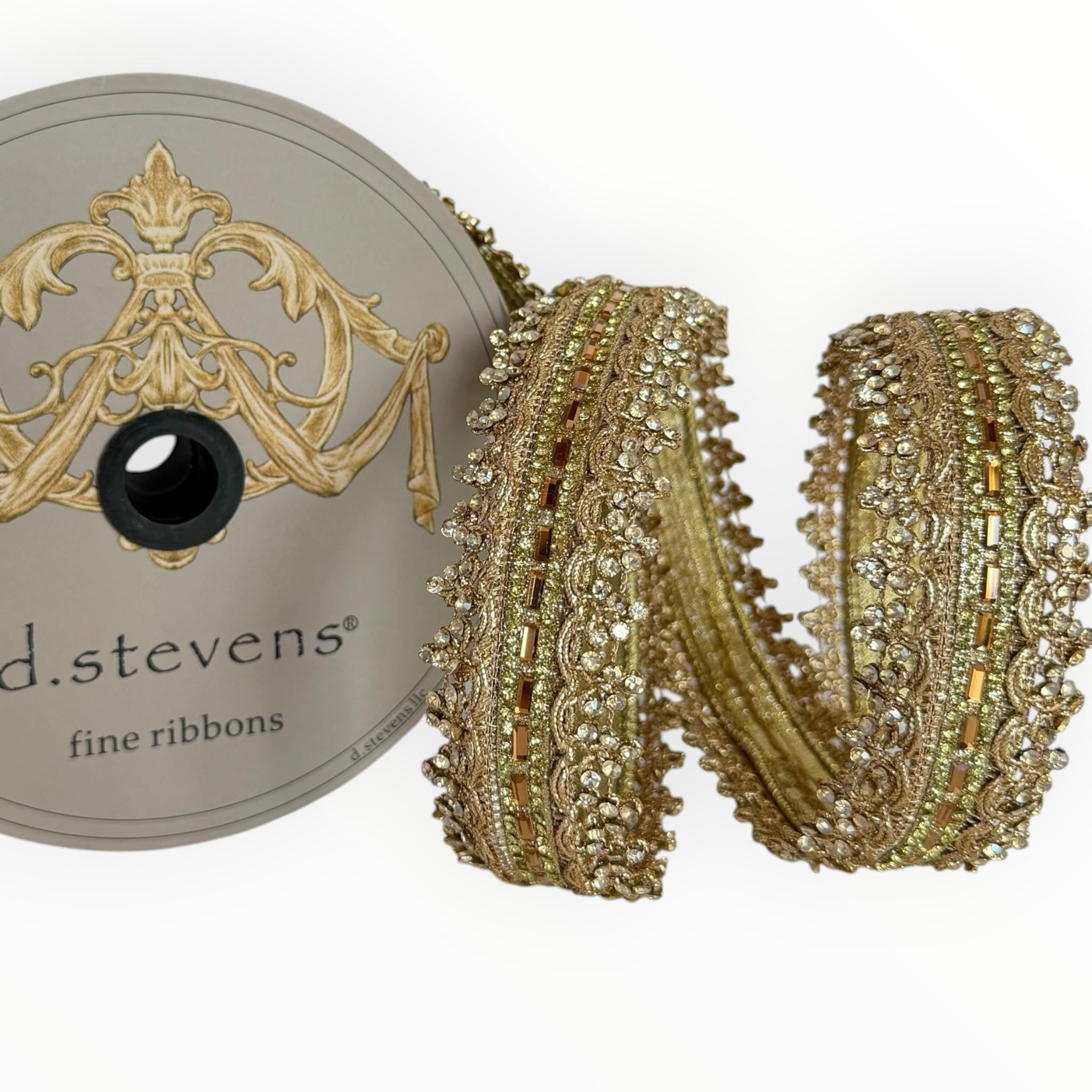 Gold Christmas Ribbon Wired Jewel Trim Ribbon for Wreaths & Holiday Decor | D. Stevens