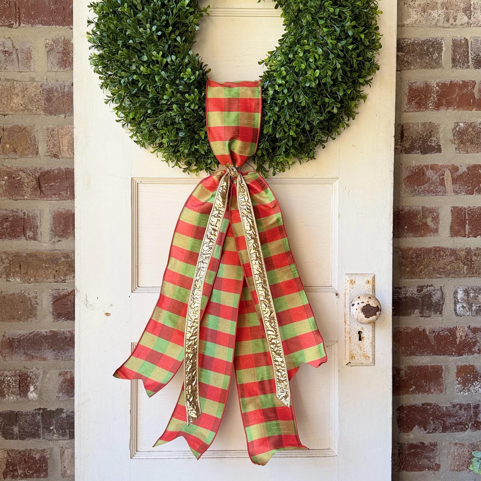 Fall Wreath Sash Orange Green Plaid Wreath Bow Autumn Front Door Decor Gold Ribbon Thanksgiving Wreath Sash