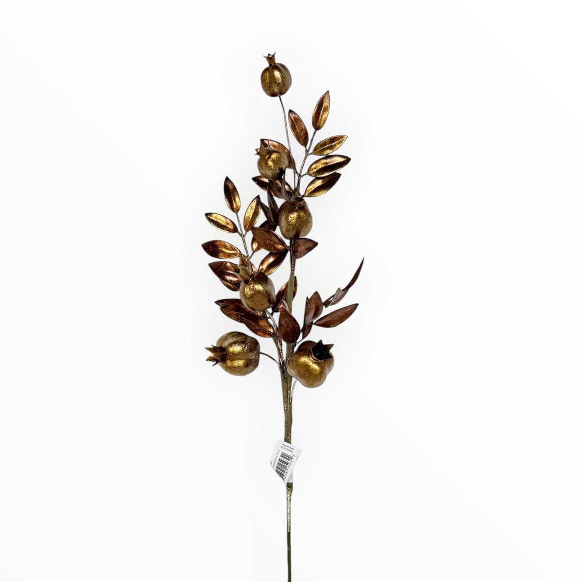 Gold Copper Pomegranate Stem Metallic Floral Spray Fall Christmas Decor Faux Pomegranate Branch Holiday Floral