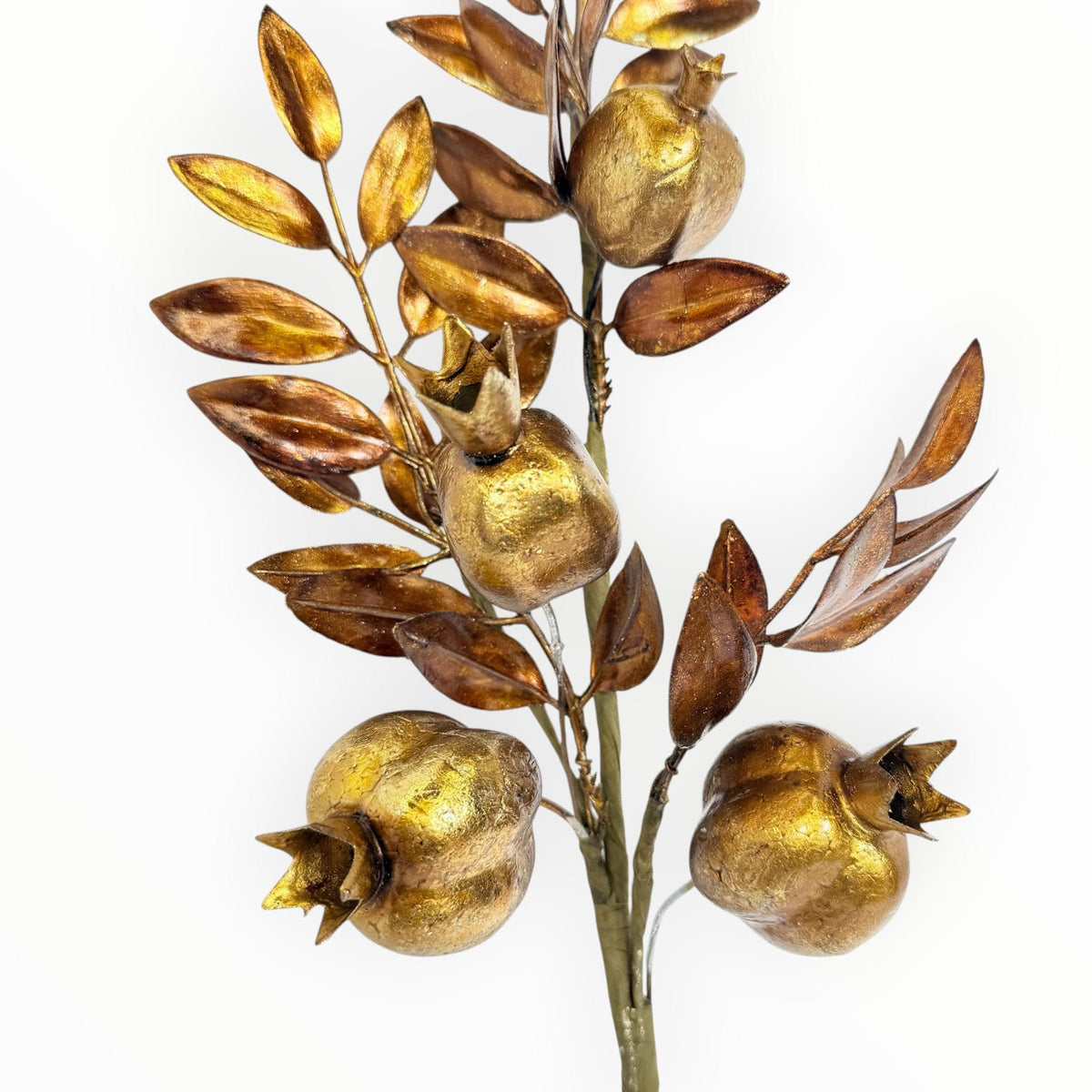 Gold Copper Pomegranate Stem Metallic Floral Spray Fall Christmas Decor Faux Pomegranate Branch Holiday Floral