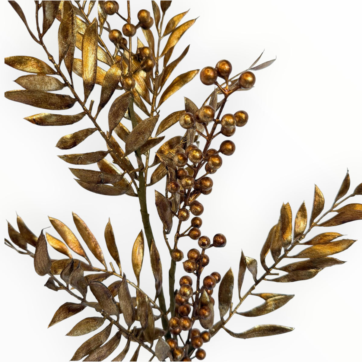 Gold Pepper Berry Stem Metallic Floral Spray Fall Christmas Decor Holiday Stem Mantel Vase Wreath Supply