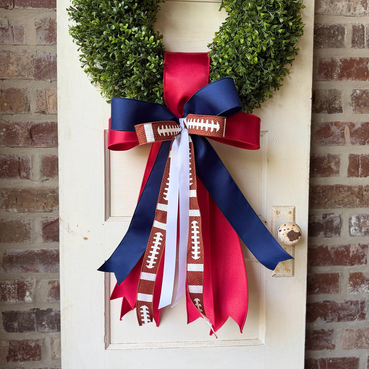 Football Wreath Sash Navy and Red Game Day Wreath Bow School Colors Front Door Decor