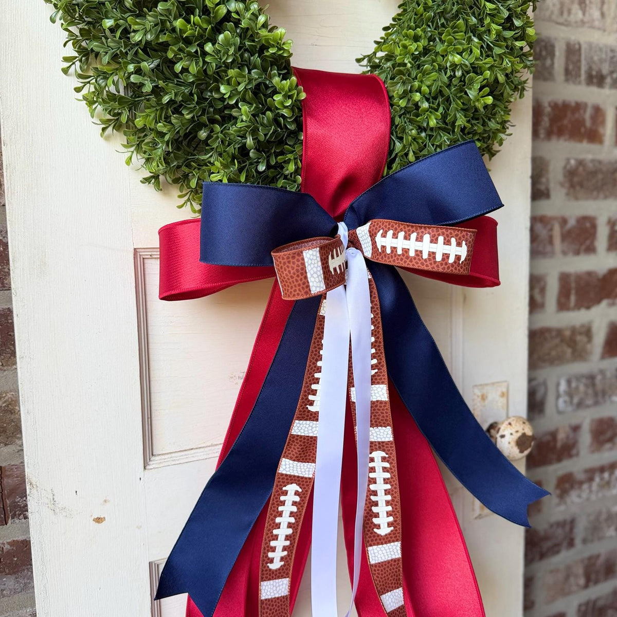 Football Wreath Sash Navy and Red Game Day Wreath Bow School Colors Front Door Decor