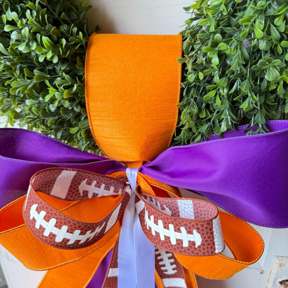 Football Wreath Sash Purple Orange Game Day Wreath Bow Front Door Decor Team Spirit Football Door Bow