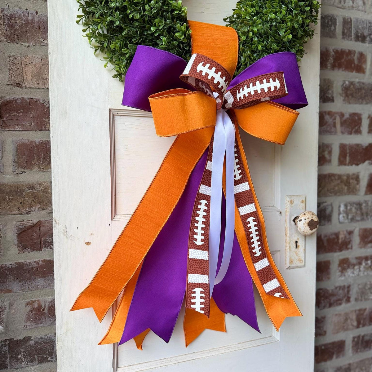 Football Wreath Sash Purple Orange Game Day Wreath Bow Front Door Decor Team Spirit Football Door Bow