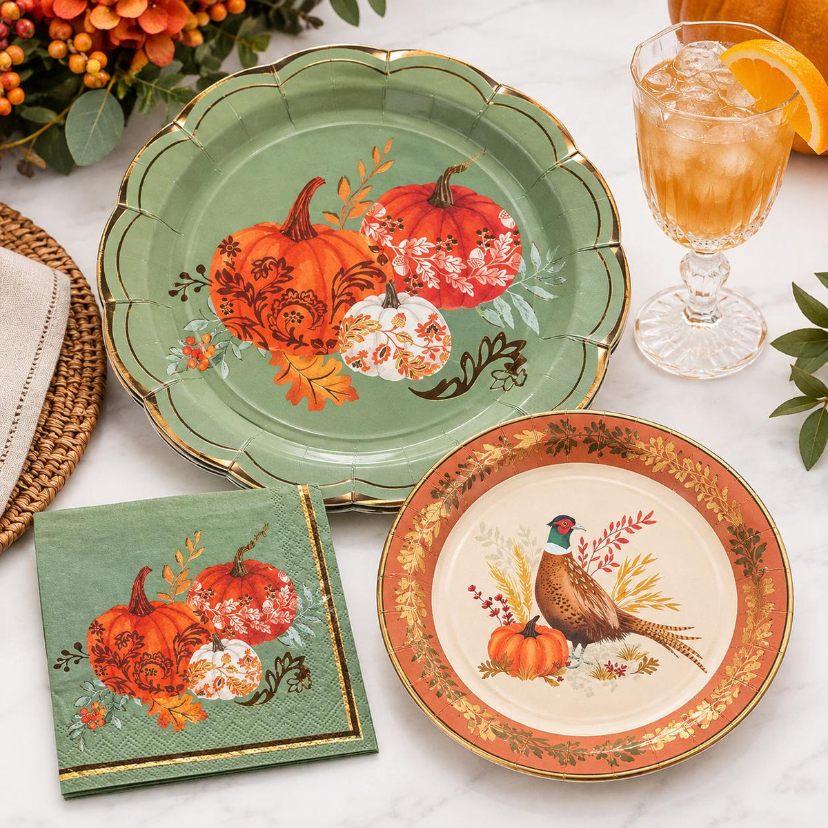 Thanksgiving Paper Plate Pumpkin Dinner Plates Dessert Plates Napkins Fall Tableware Decor