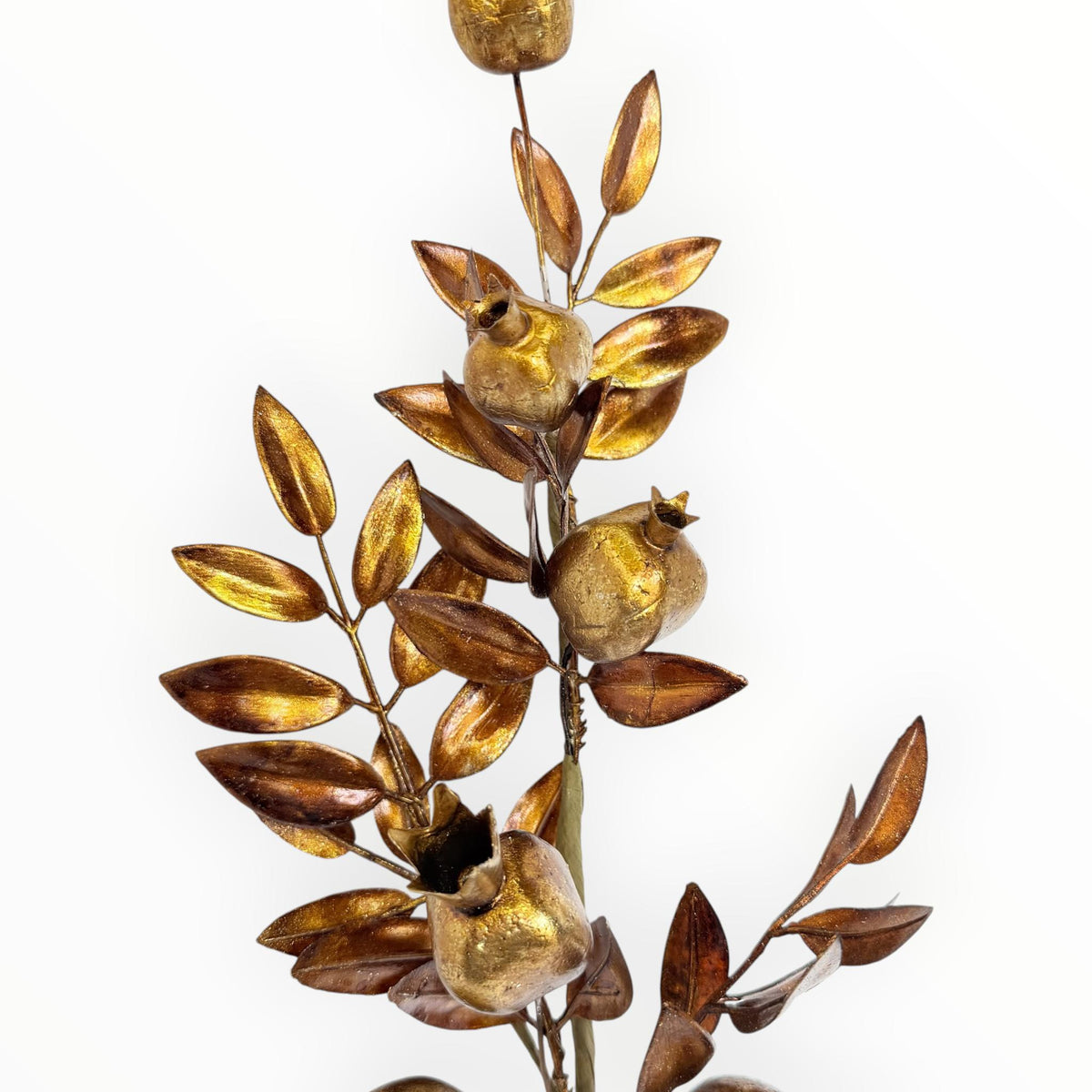 Gold Copper Pomegranate Stem Metallic Floral Spray Fall Christmas Decor Faux Pomegranate Branch Holiday Floral