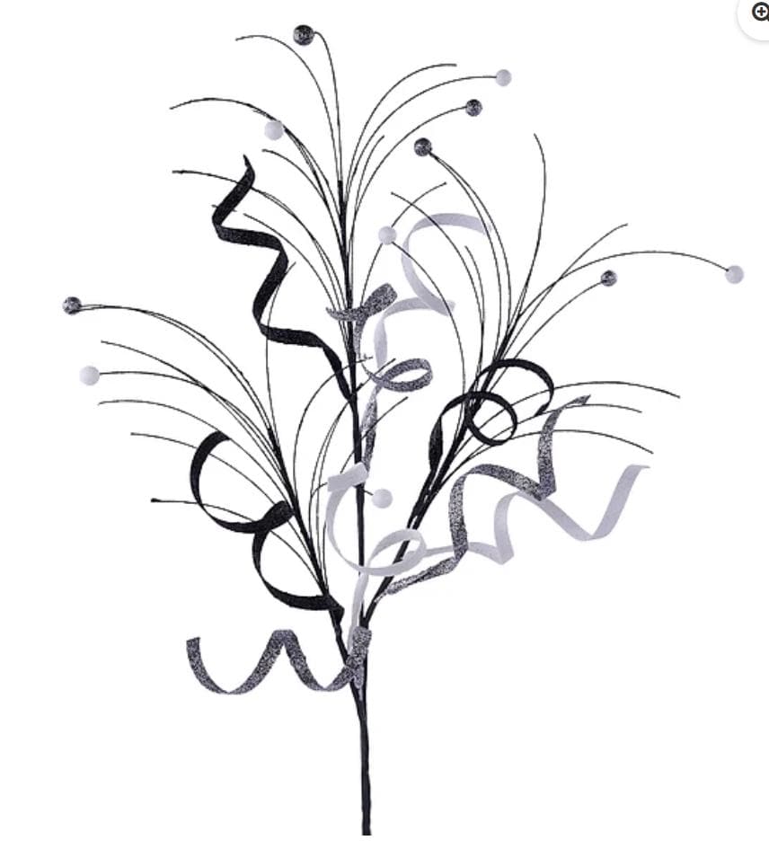 Black Silver White Glitter Spray Curly Decorative Pick Halloween Wreath Spray Holiday Floral Stem
