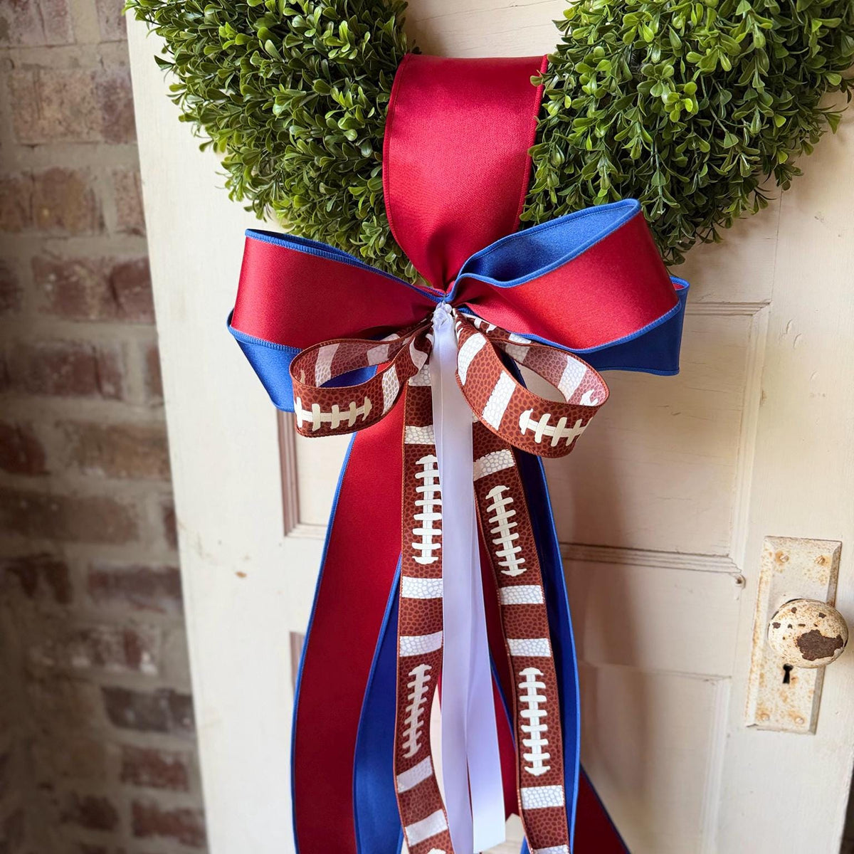 Football Wreath Sash Royal Blue and Red Game Day Wreath Bow School Colors Front Door Decor