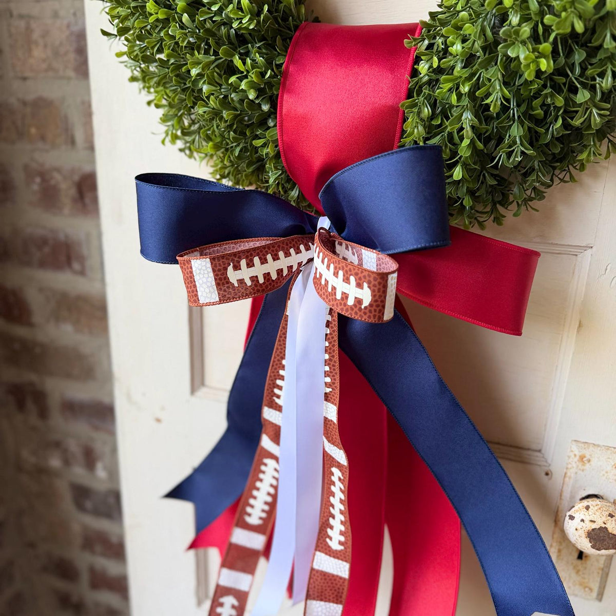 Football Wreath Sash Navy and Red Game Day Wreath Bow School Colors Front Door Decor