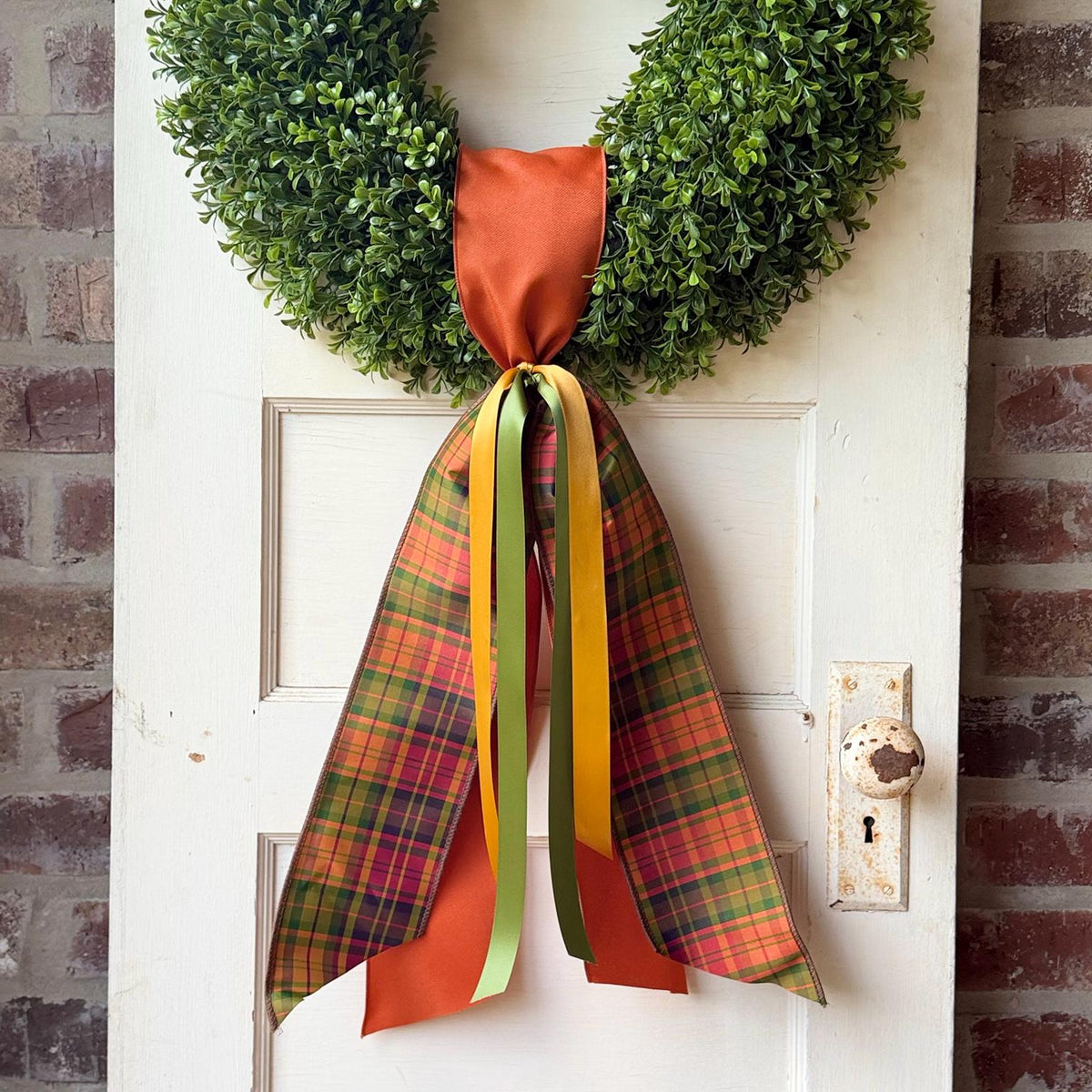 Fall Wreath Sash Plaid Wreath Sash Autumn Front Door Decor Thanksgiving Wreath Decor Orange Green Gold Ribbon Sash 28 Inch