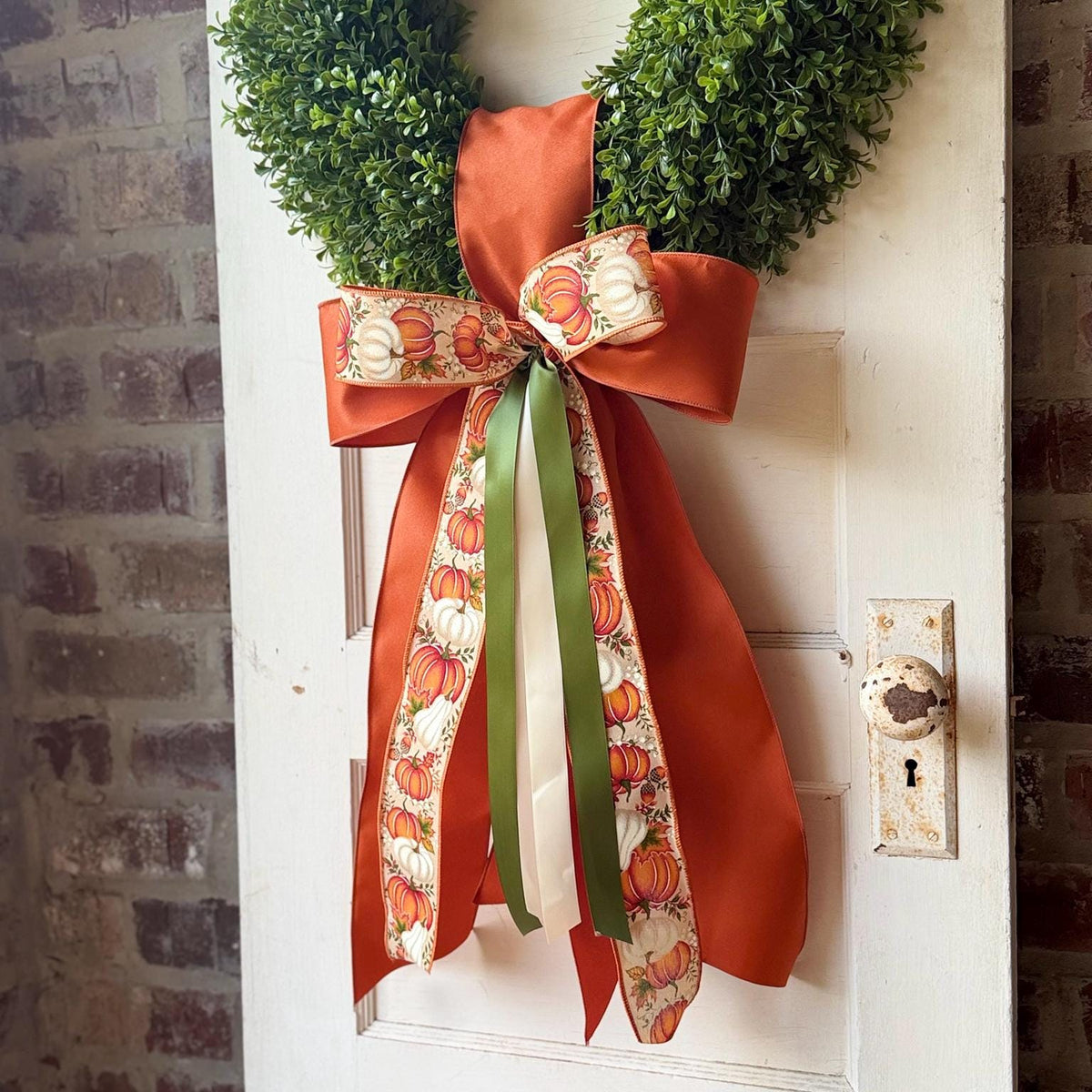 Fall Wreath Sash Pumpkin Wreath Sash Thanksgiving Front Door Decor Autumn Wreath Bow Orange Green Fall Door Decor 28 Inch