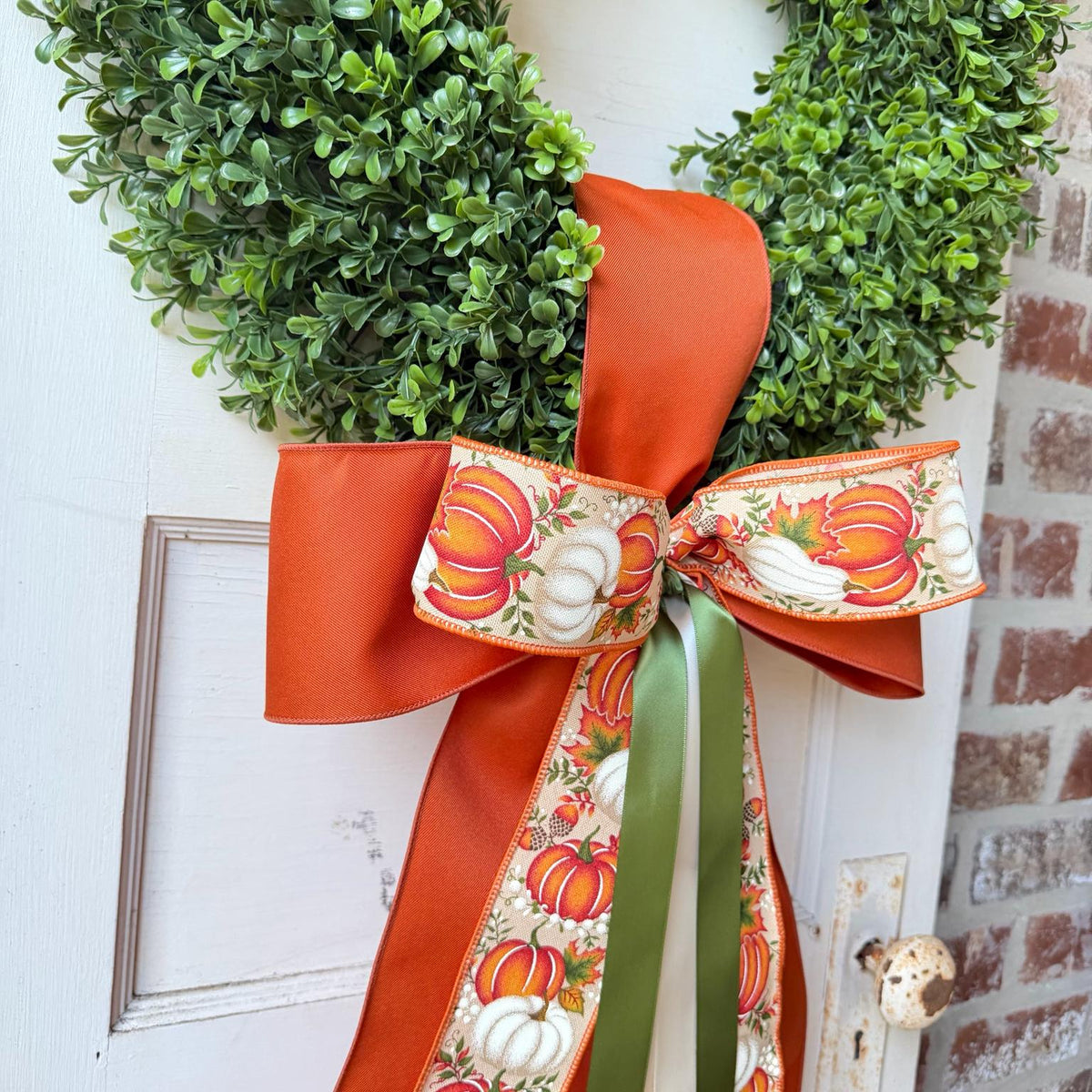 Fall Wreath Sash Pumpkin Wreath Sash Thanksgiving Front Door Decor Autumn Wreath Bow Orange Green Fall Door Decor 28 Inch