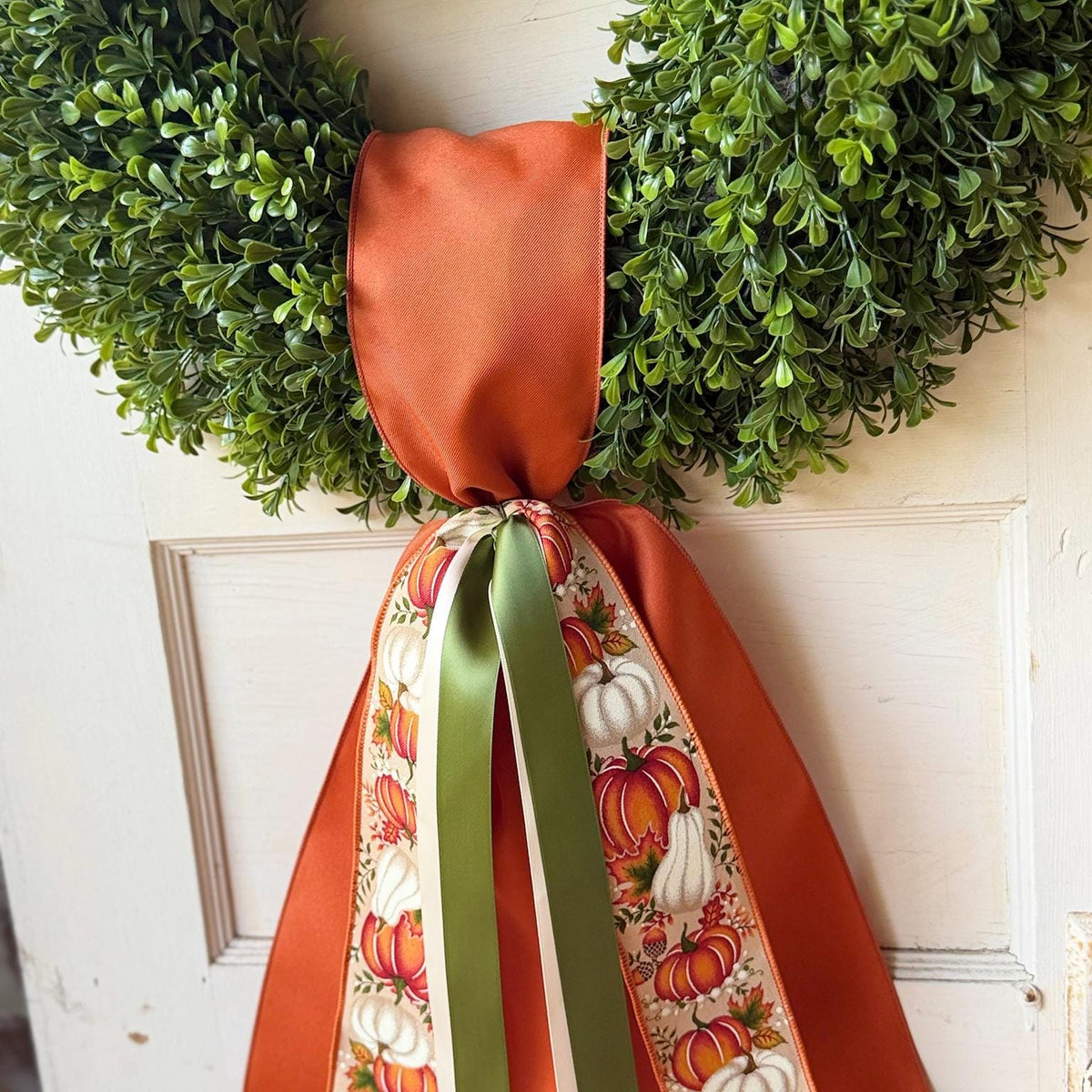 Pumpkin Wreath Sash Fall Wreath Sash Thanksgiving Front Door Decor Autumn Door Decor Orange Green Pumpkin Ribbon Sash 28 Inch