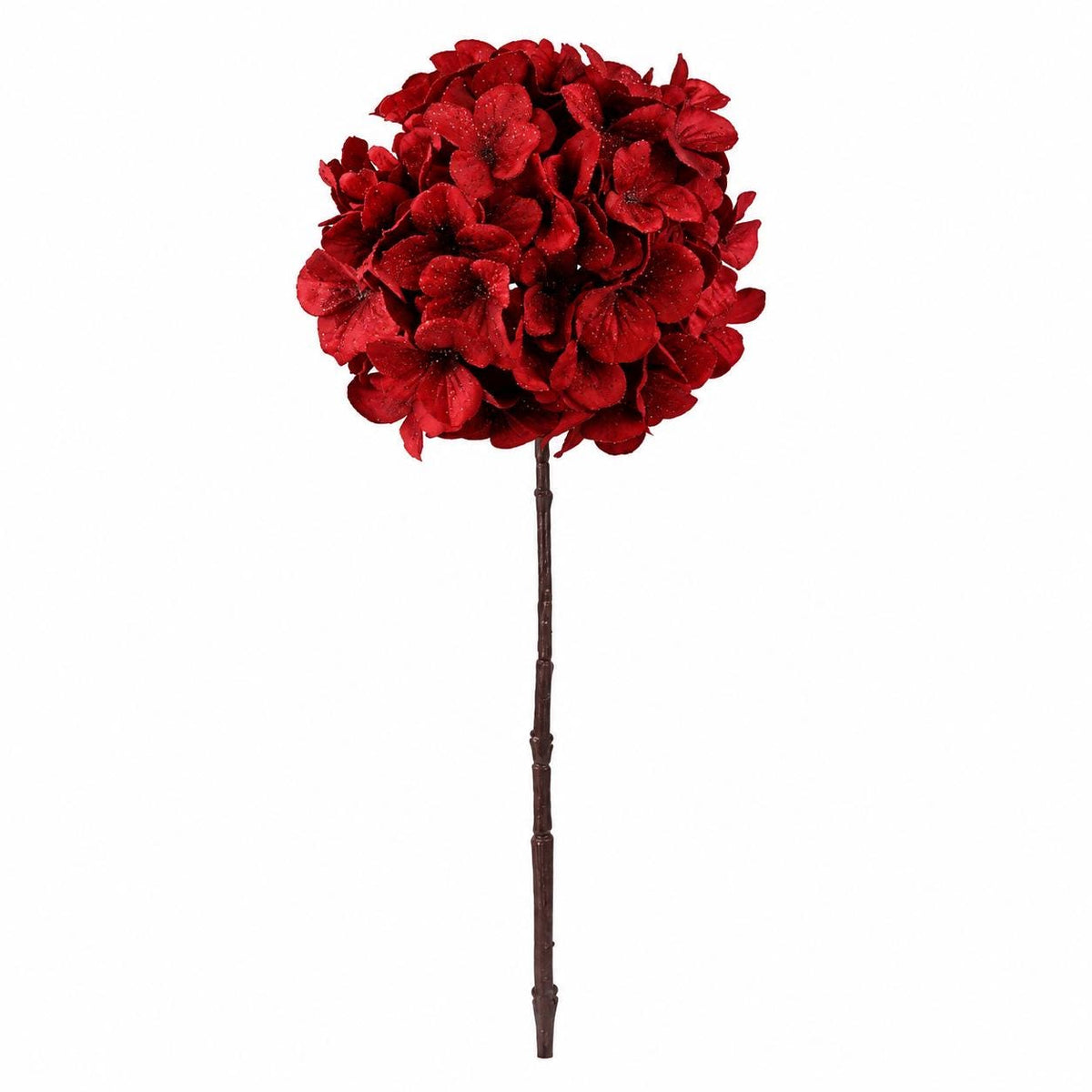 Red Hydrangea Stem Glitter Christmas Floral 24 Inch Artificial Flower Holiday Arrangement Mantel Wreath Decor