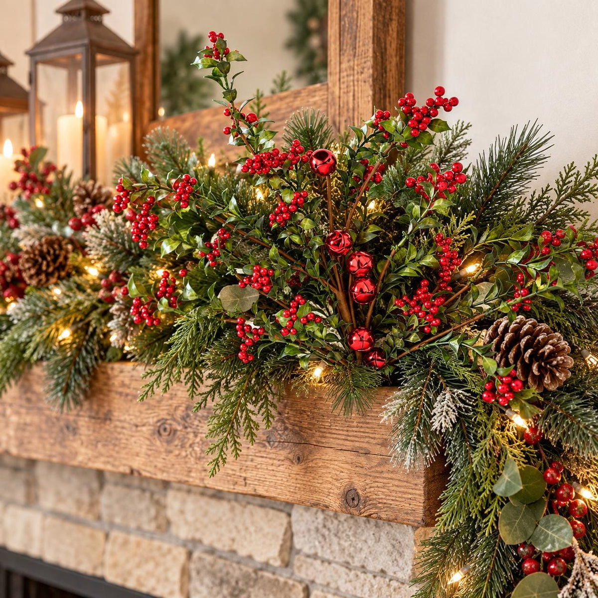 Jingle Bell Berry Spray Christmas Floral Stem Holiday Greenery Wreath Garland Decor 18 Inch Metallic Bell Spray